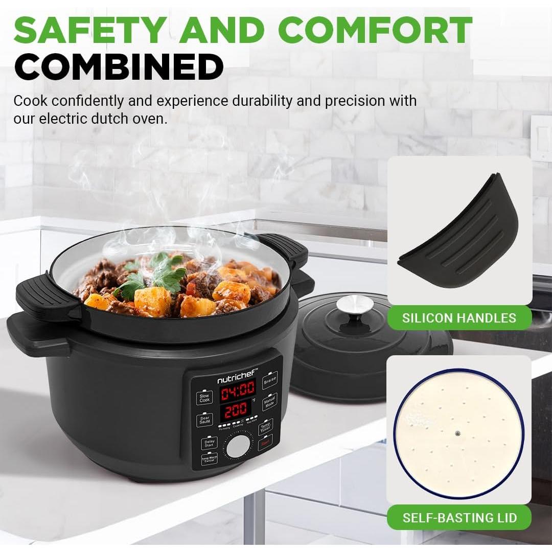 Horno Holandés Eléctrico NutriChef 6L 1500W con Tapa Inoxidable