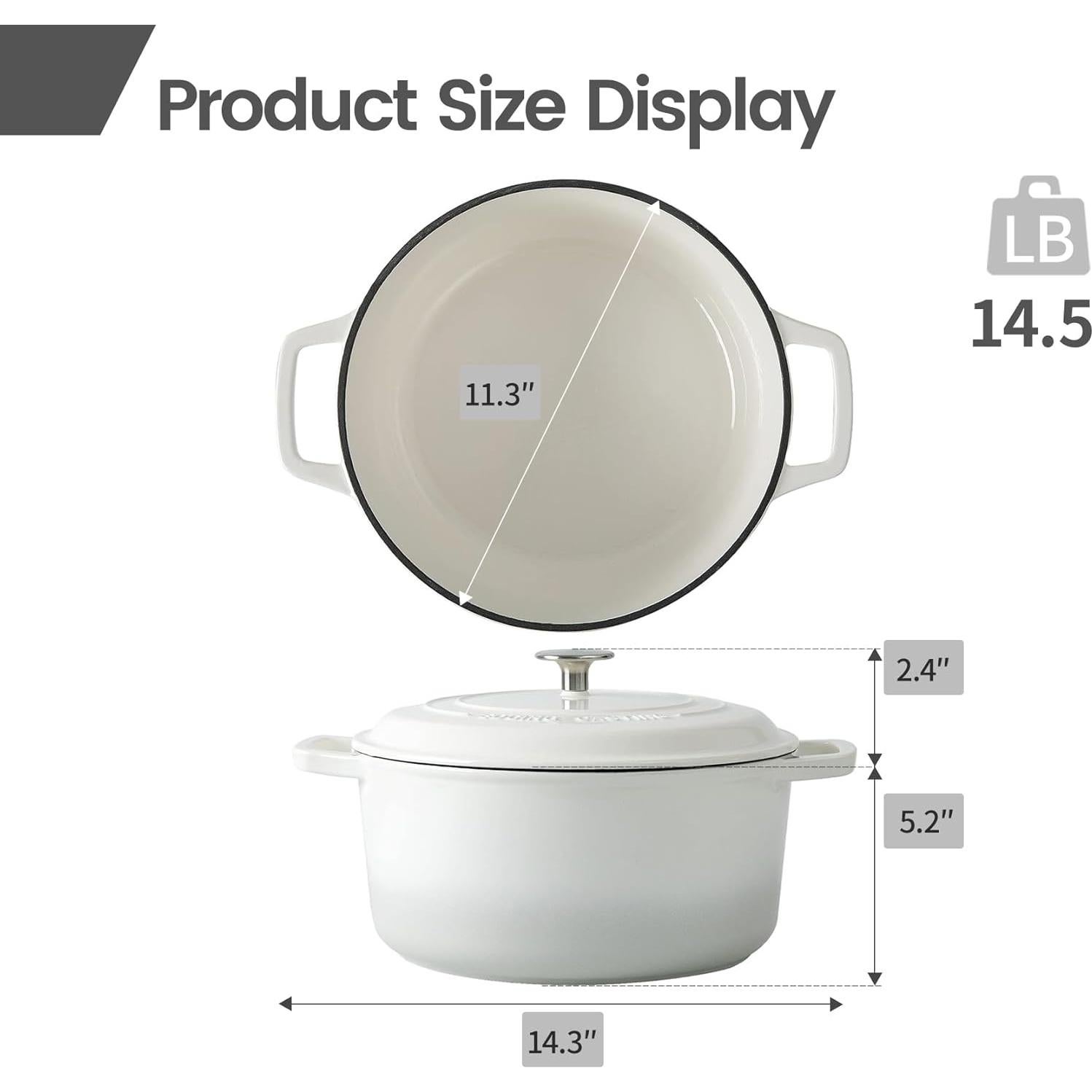 Olla Holandesa de Hierro Fundido Esmaltada EDGING 7.5L Blanca