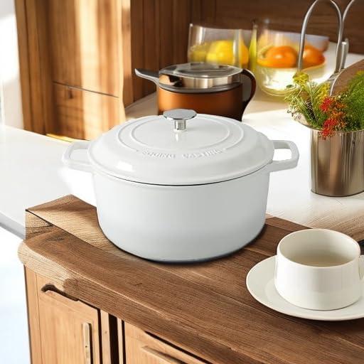 Olla Holandesa de Hierro Fundido Esmaltada EDGING 7.5L Blanca