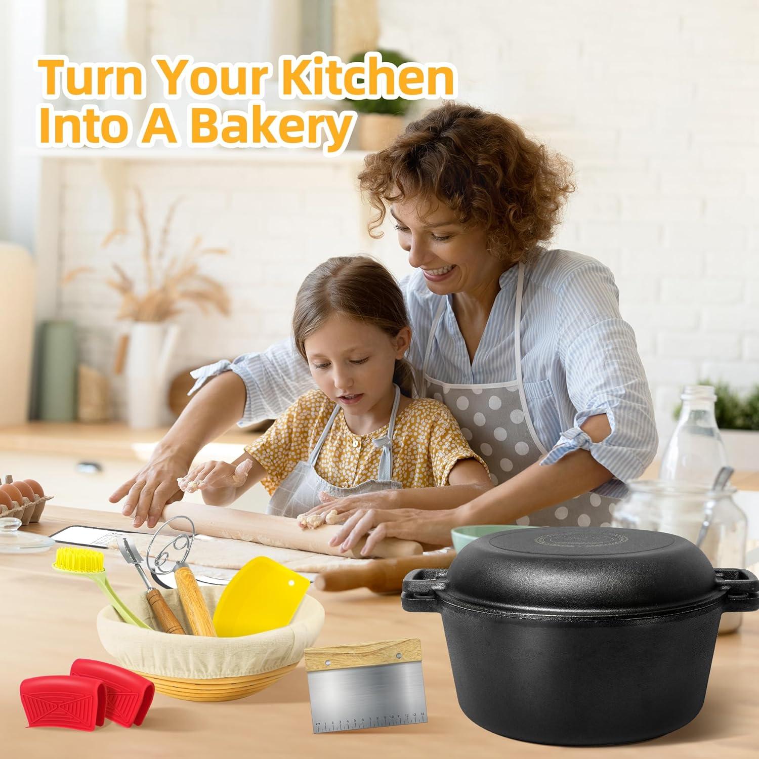 Olla de hierro fundido Aollewoiti 5 Qt con tapa y kit de pan