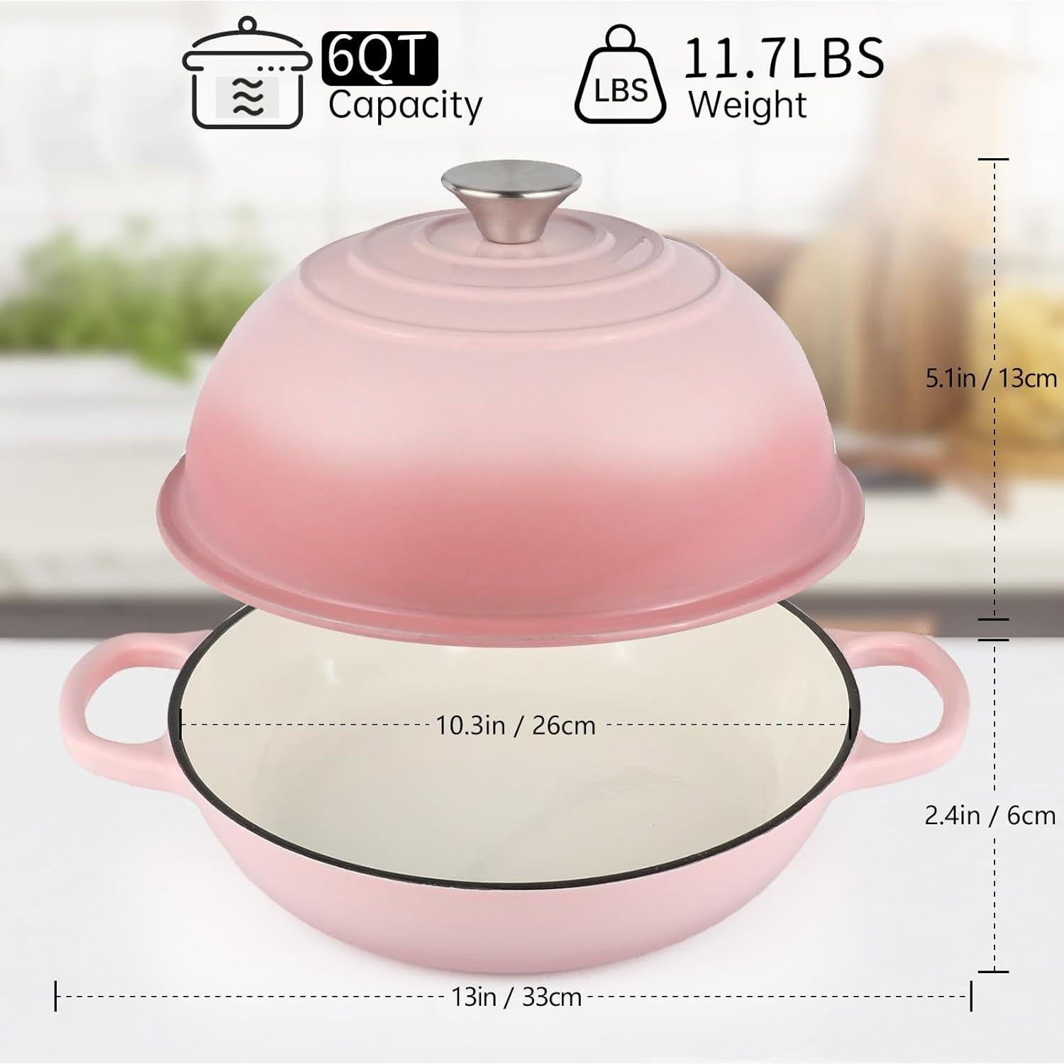 Horno de Pan CookNexa Rosa 6QT Hierro Fundido Enameled