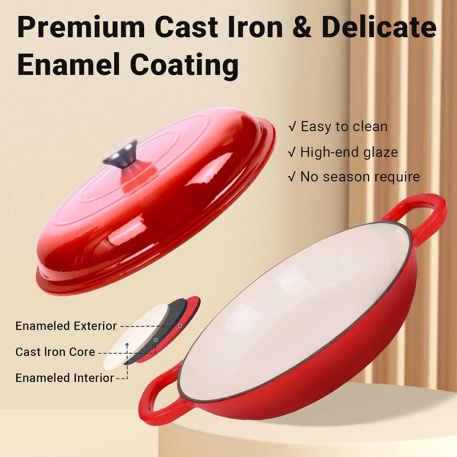 Olla de Hierro Fundido Enameled UFEH 3.8L con Tapa Rojo