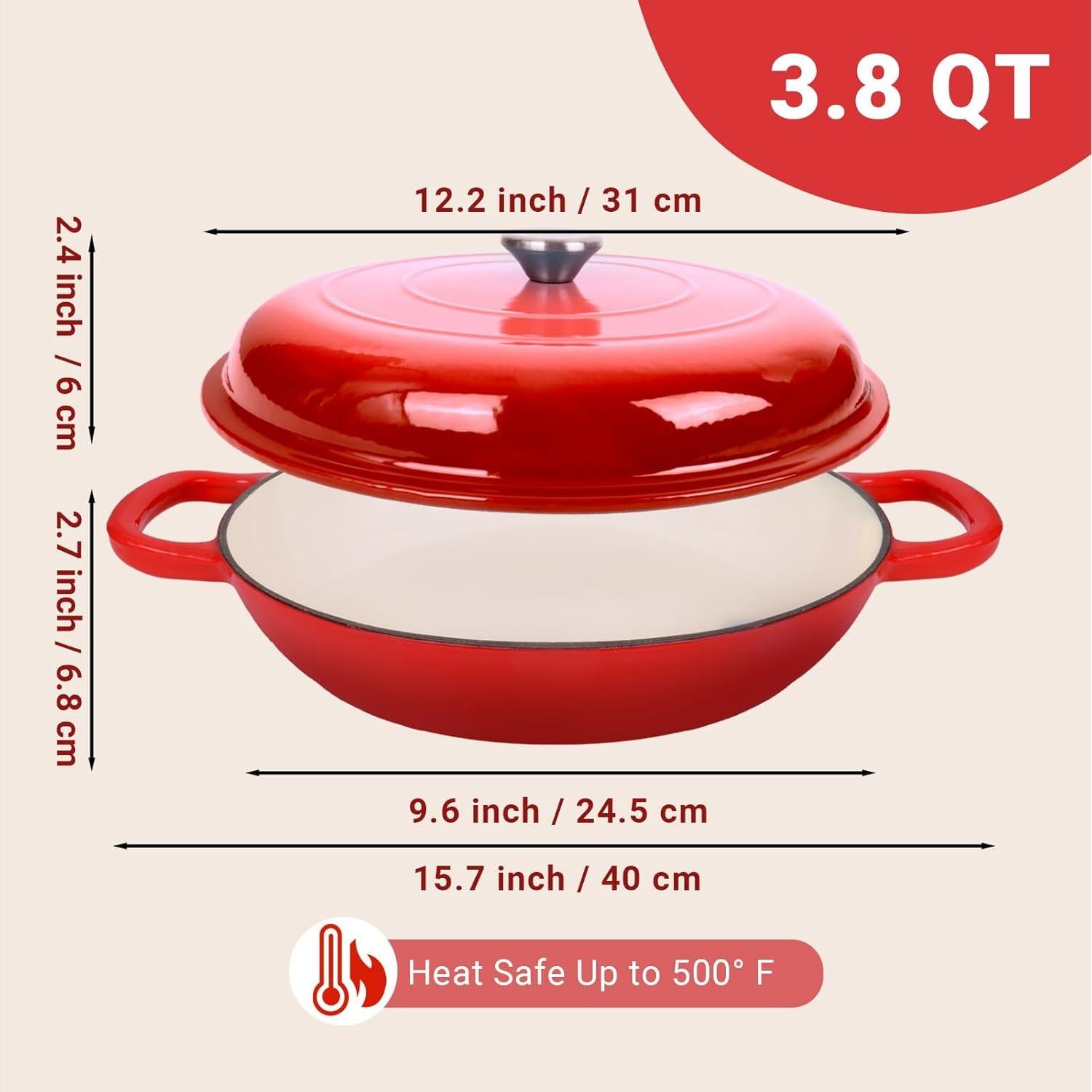 Olla de Hierro Fundido Enameled UFEH 3.8L con Tapa Rojo