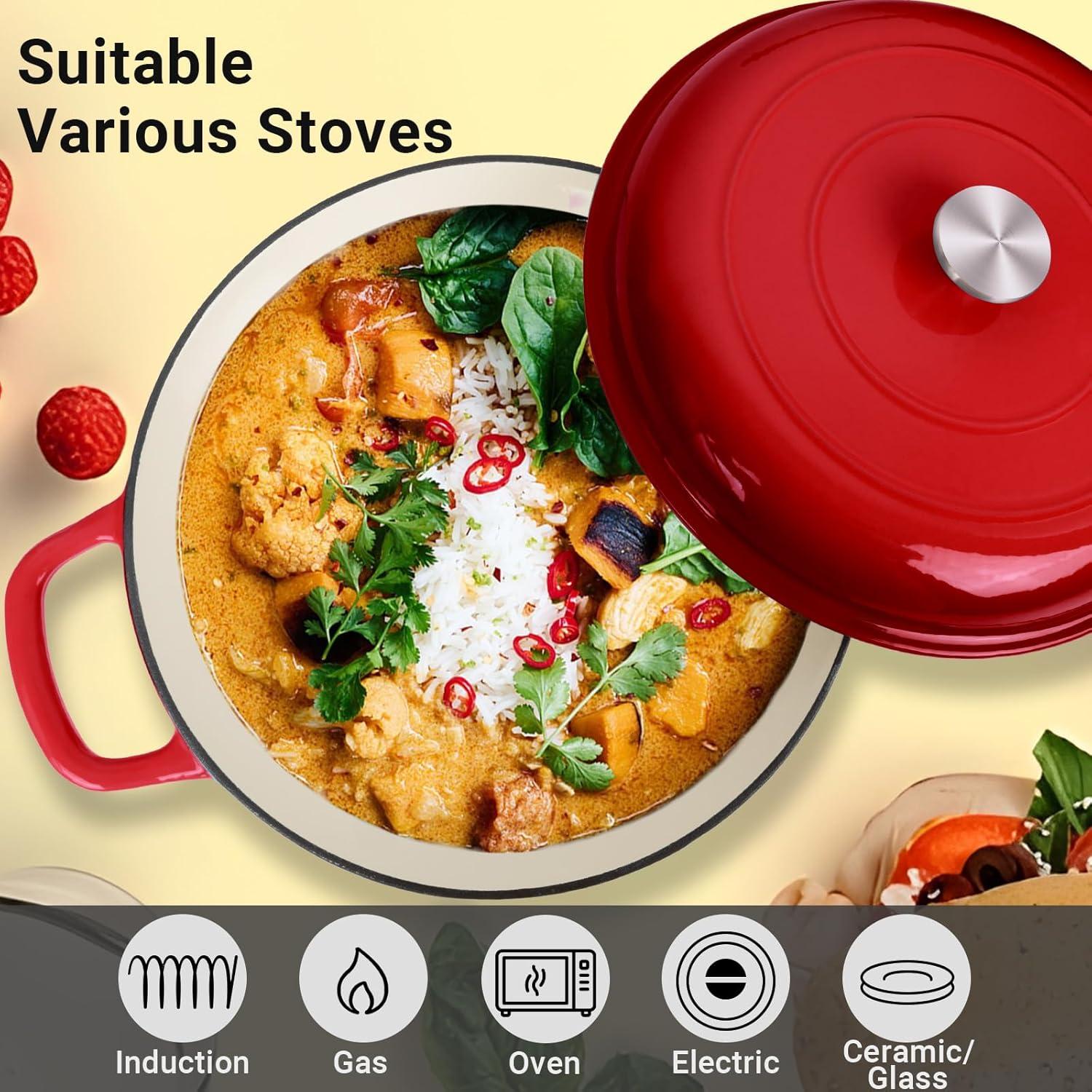 Olla de Hierro Fundido Enameled UFEH 3.8L con Tapa Rojo