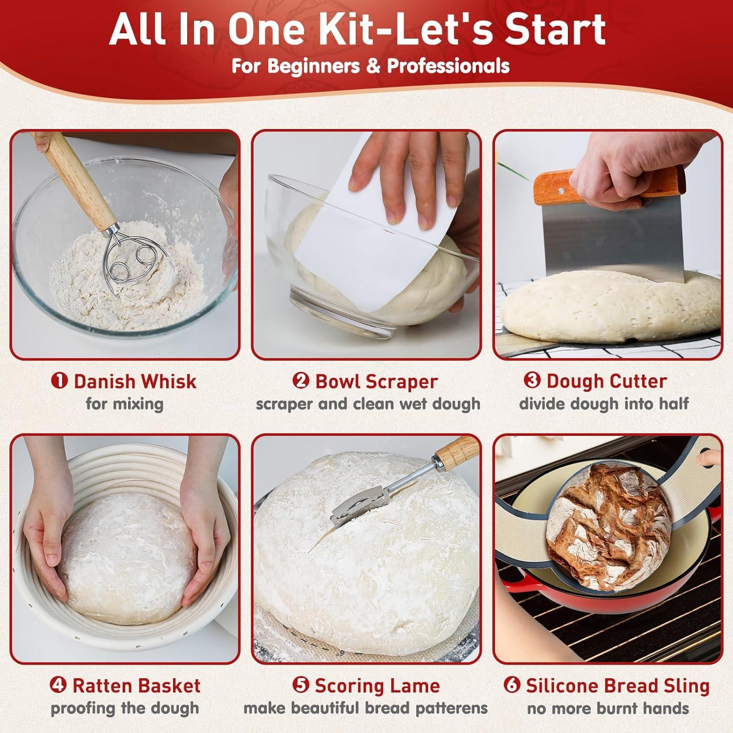 Horno de Pan de Hierro Fundido TMEDW 6QT Rojo con Accesorios