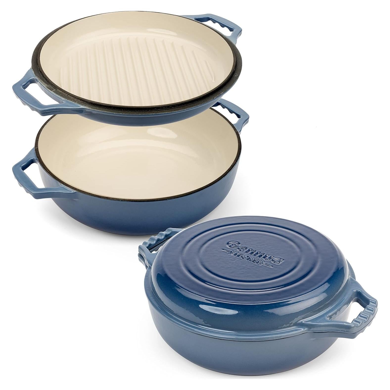 Sartén Braiser de Hierro Fundido Gennua Kitchen 3.12L Azul
