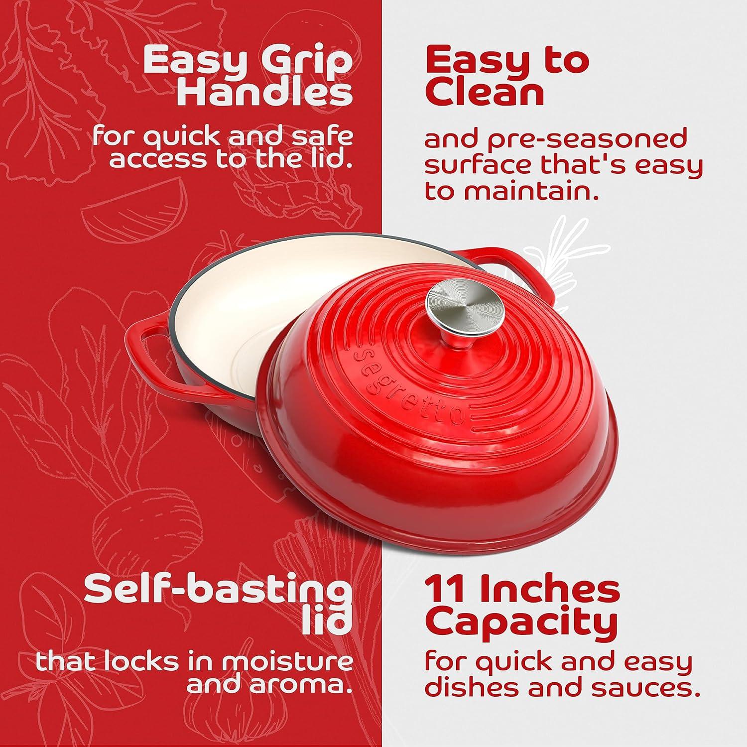 Sartén de Pan de Hierro Fundido Enameled Segretto 6L Rojo