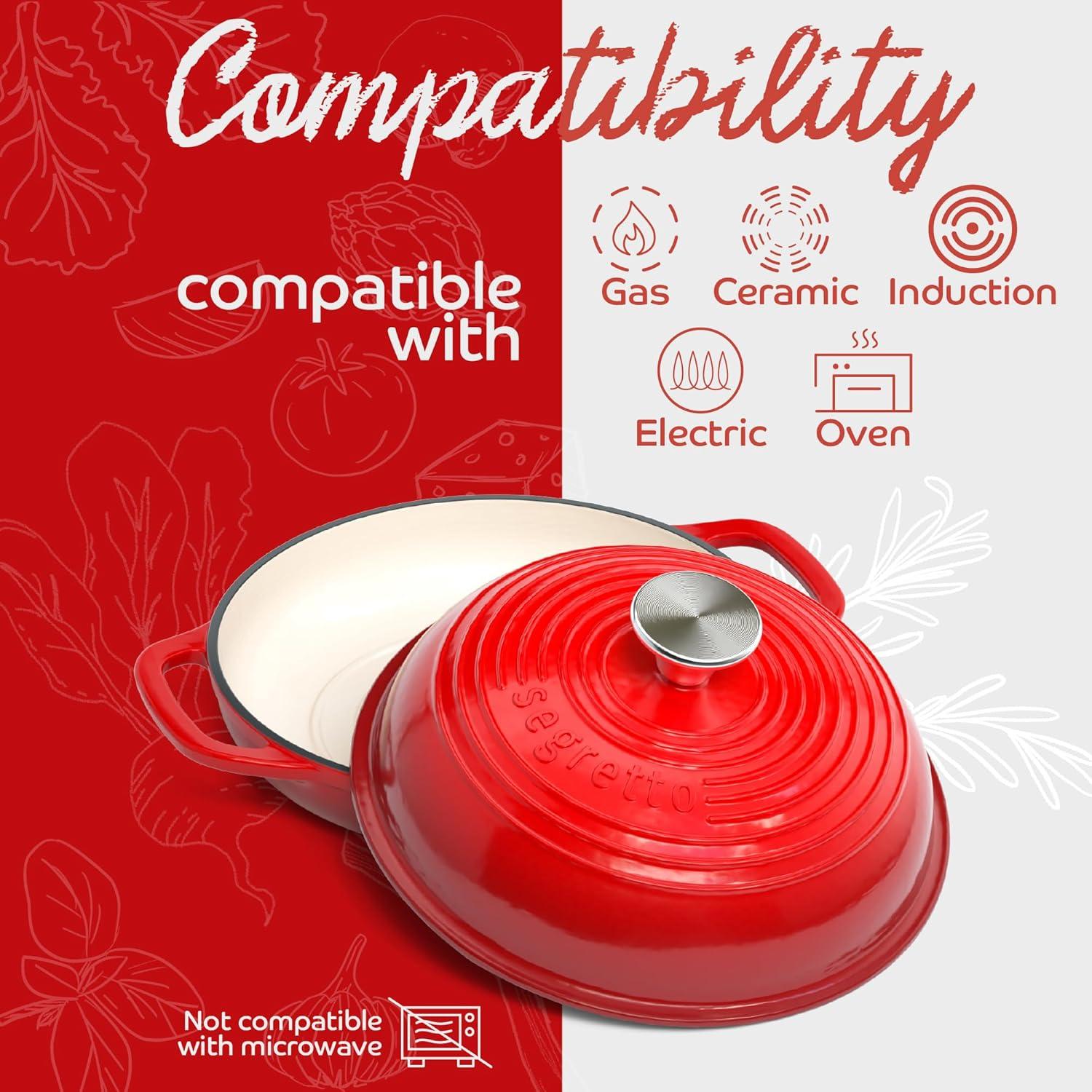 Sartén de Pan de Hierro Fundido Enameled Segretto 6L Rojo