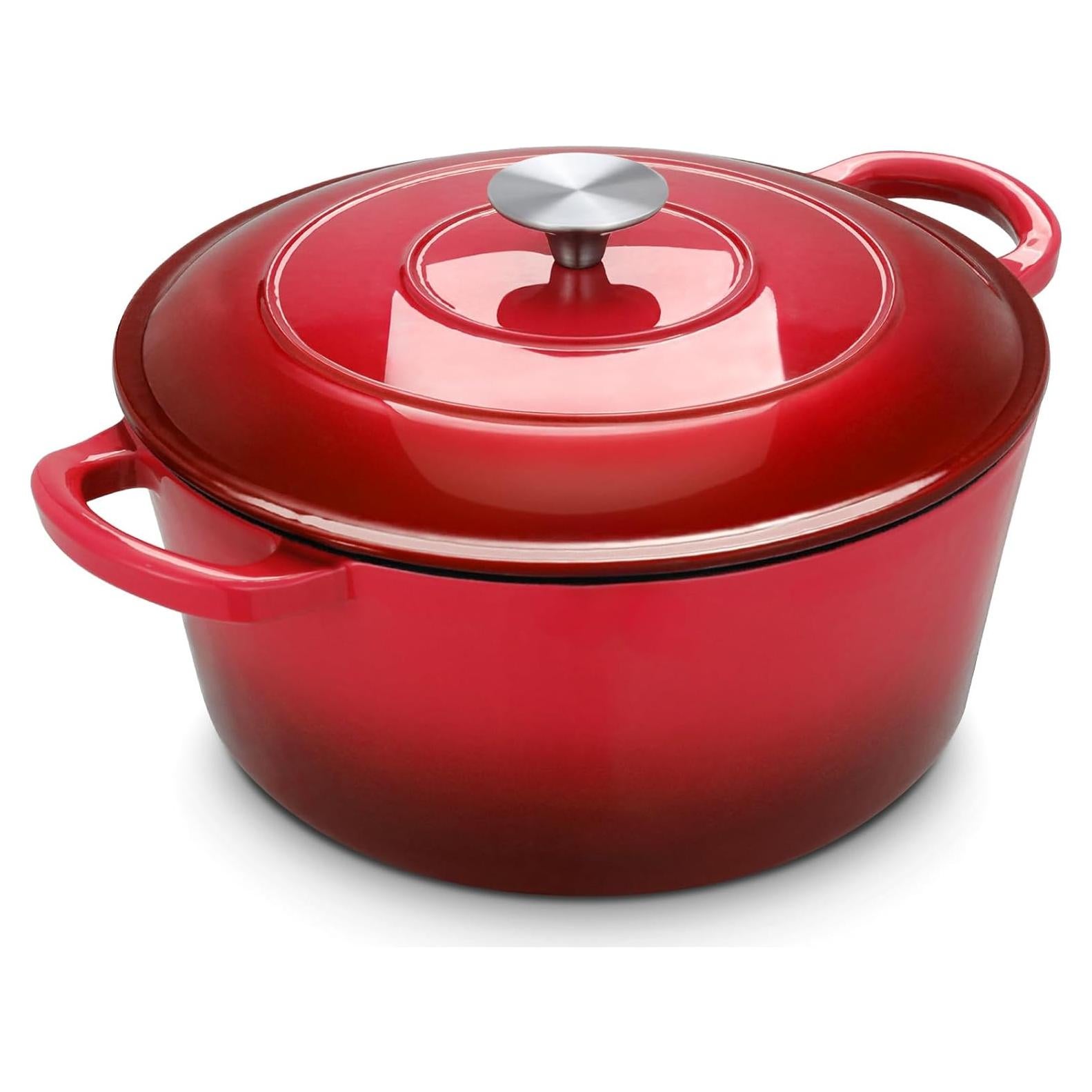Olla de Hierro Fundido Enameled LIFERUN 6 Qt Roja Apta Horno