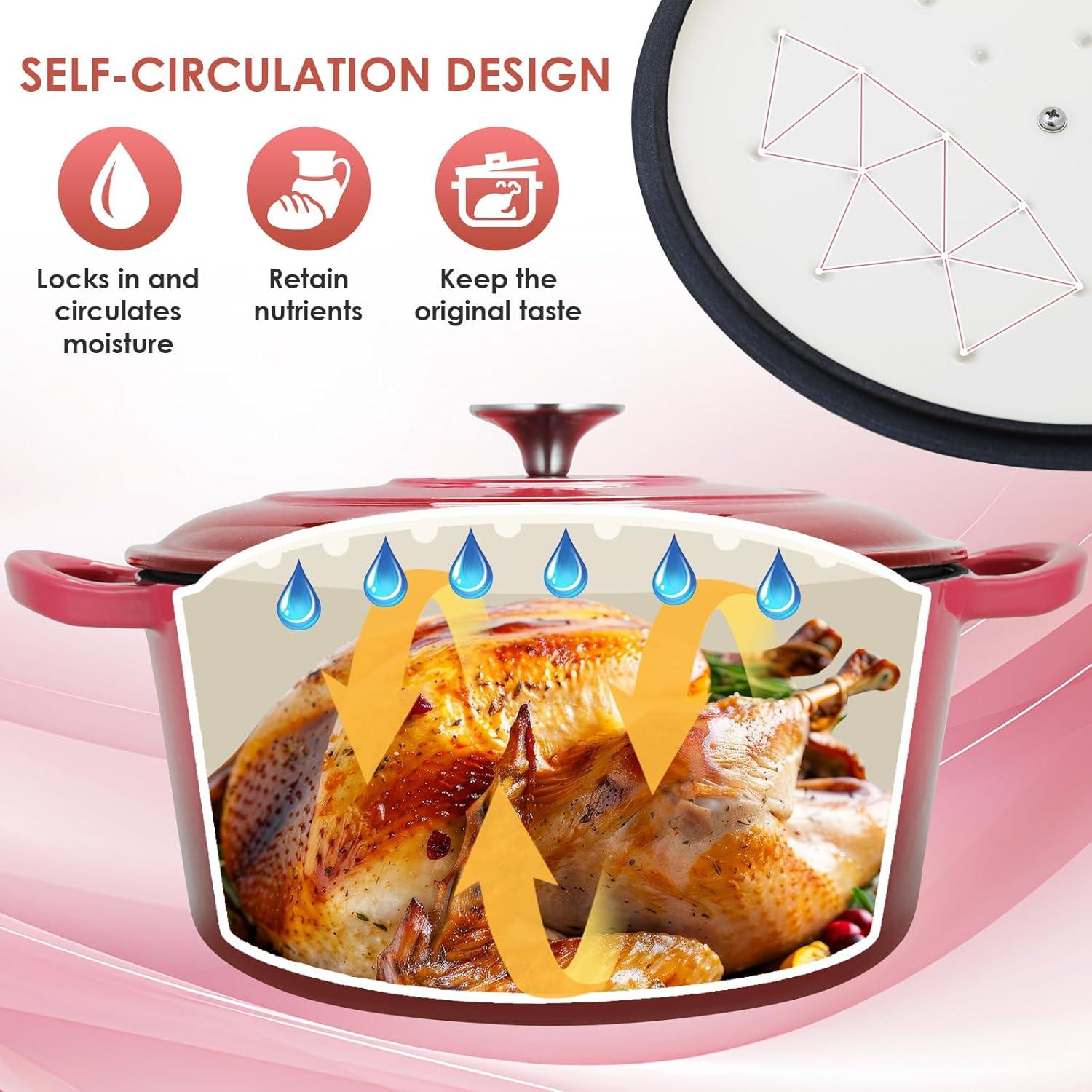 Olla de Hierro Fundido Enameled LIFERUN 6 Qt Roja Apta Horno