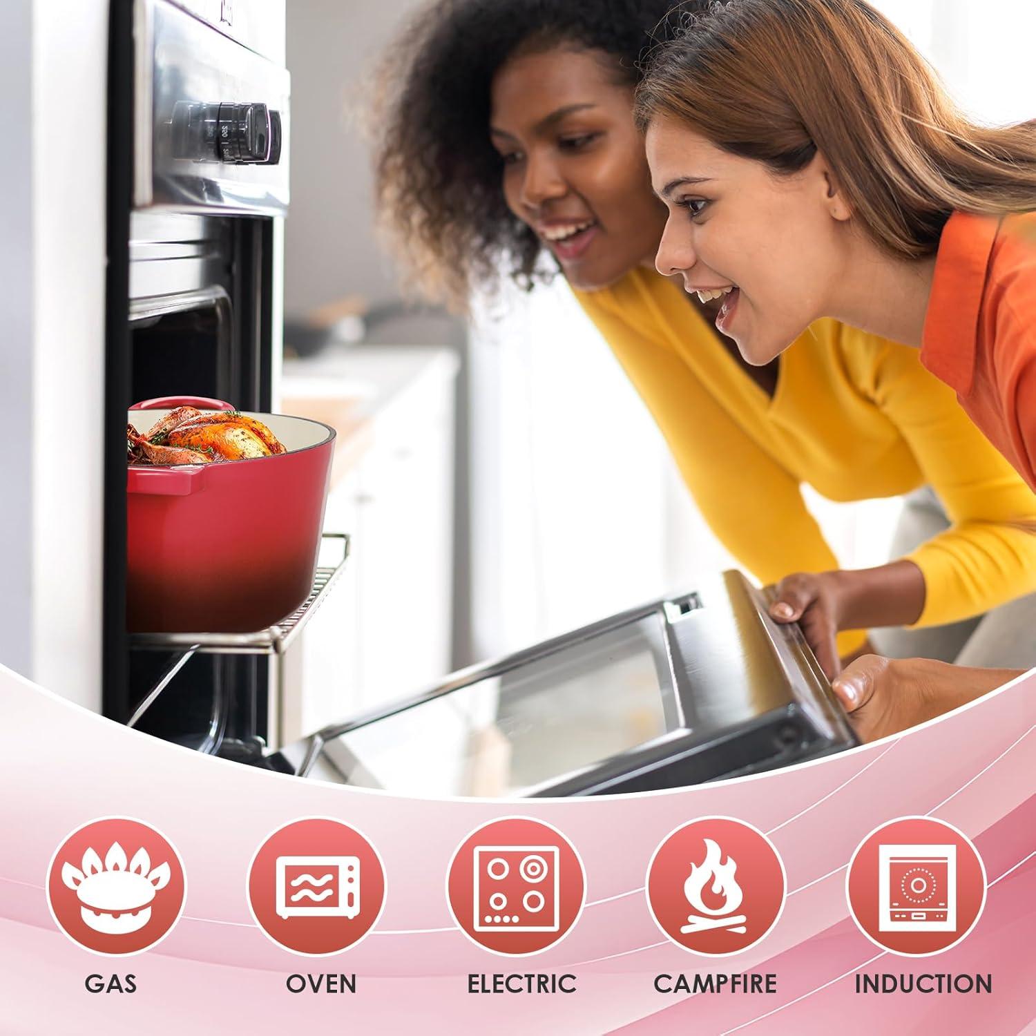 Olla de Hierro Fundido Enameled LIFERUN 6 Qt Roja Apta Horno