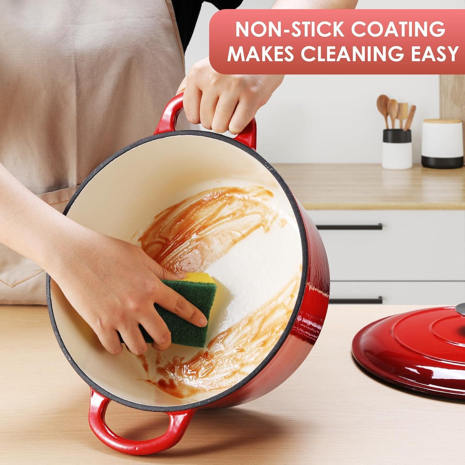 Olla de Hierro Fundido Enameled LIFERUN 6 Qt Roja Apta Horno