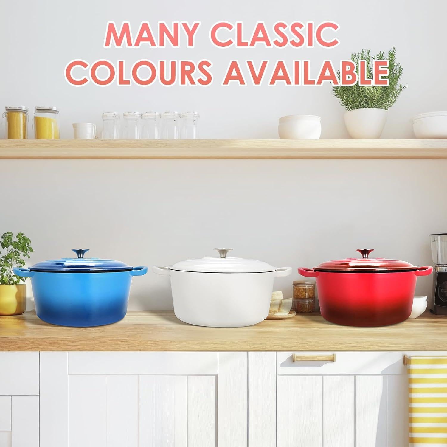 Olla de Hierro Fundido Enameled LIFERUN 6 Qt Roja Apta Horno