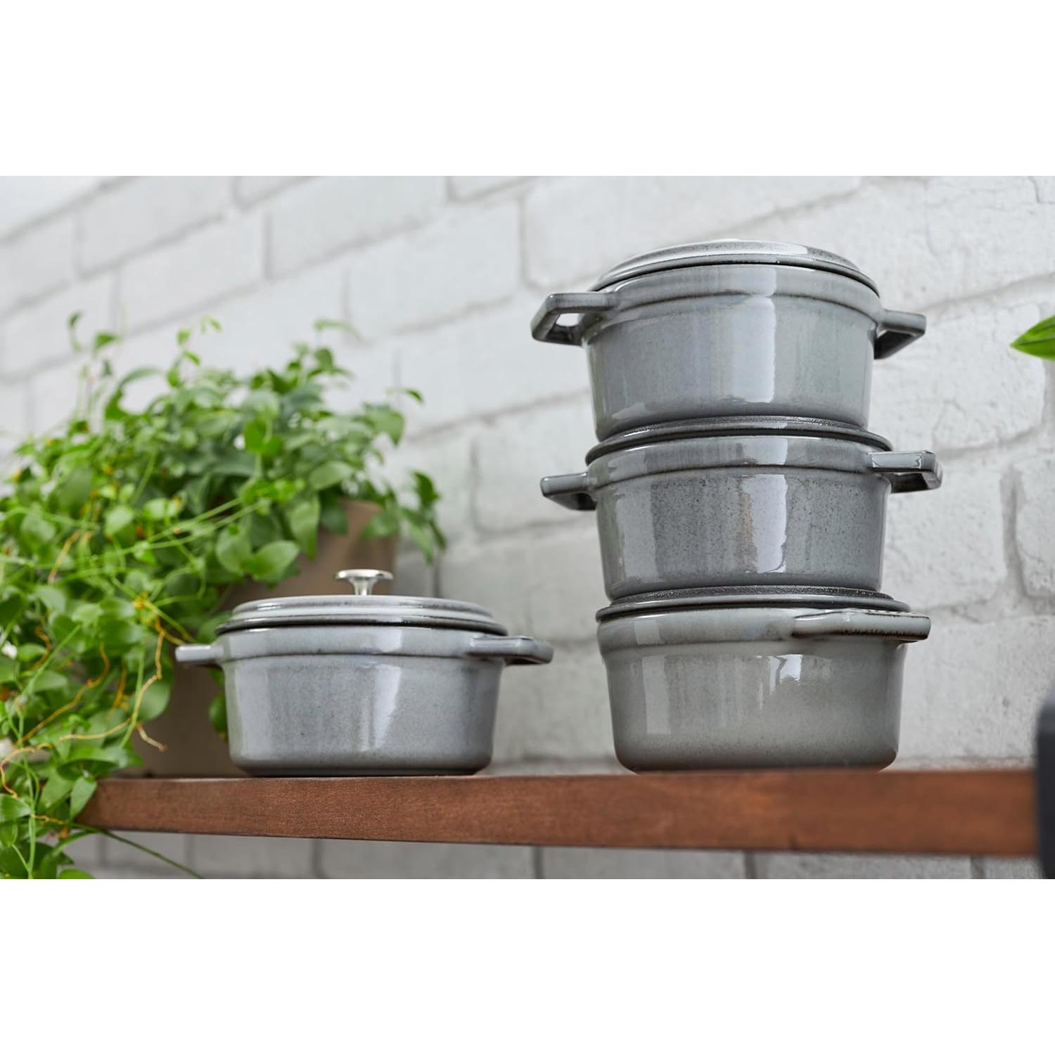 Asador Redondo STAUB 0.8L Hierro Fundido Esmaltado Gris