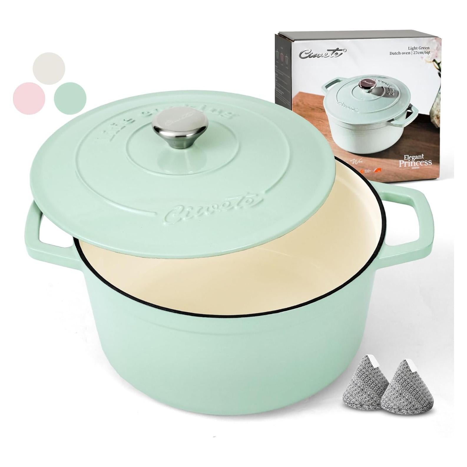 Olla de hierro fundido Ciwete 6 QT esmaltada verde menta