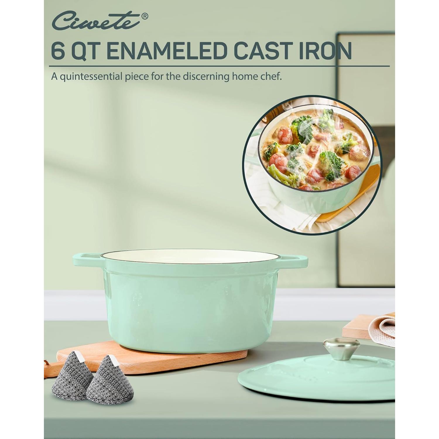 Olla de hierro fundido Ciwete 6 QT esmaltada verde menta