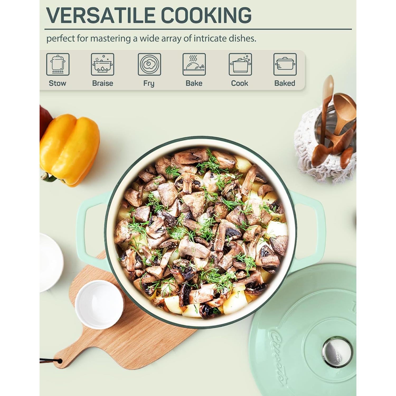 Olla de hierro fundido Ciwete 6 QT esmaltada verde menta