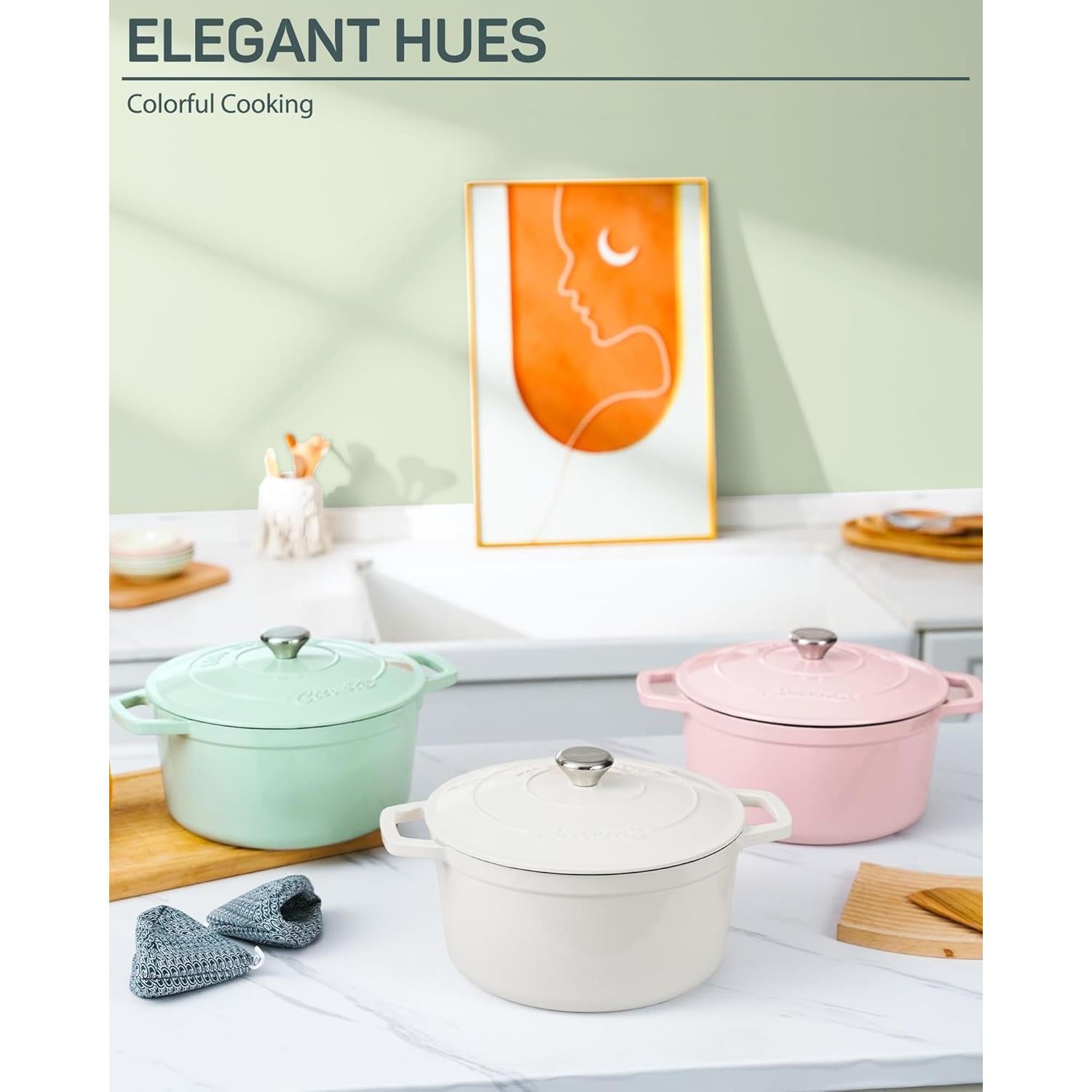 Olla de hierro fundido Ciwete 6 QT esmaltada verde menta