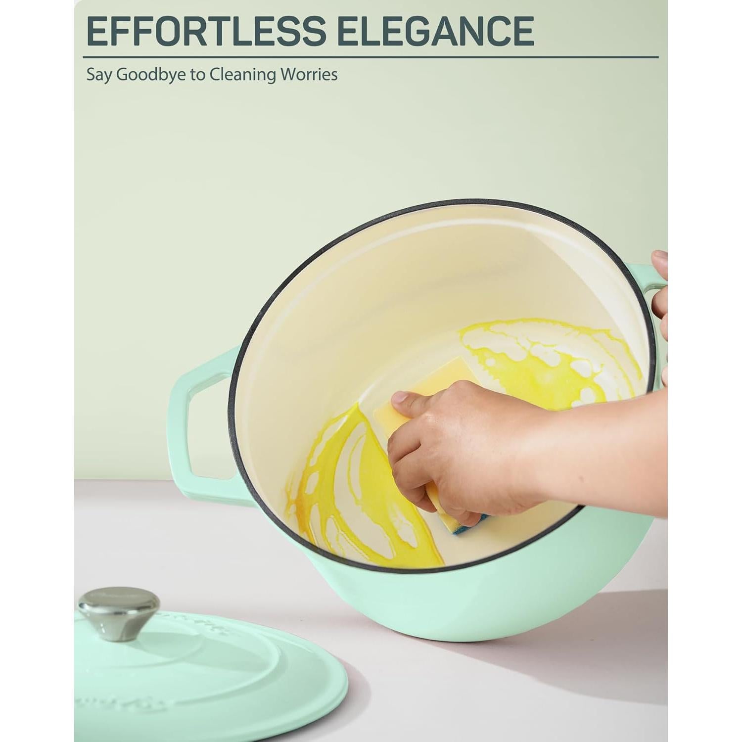 Olla de hierro fundido Ciwete 6 QT esmaltada verde menta