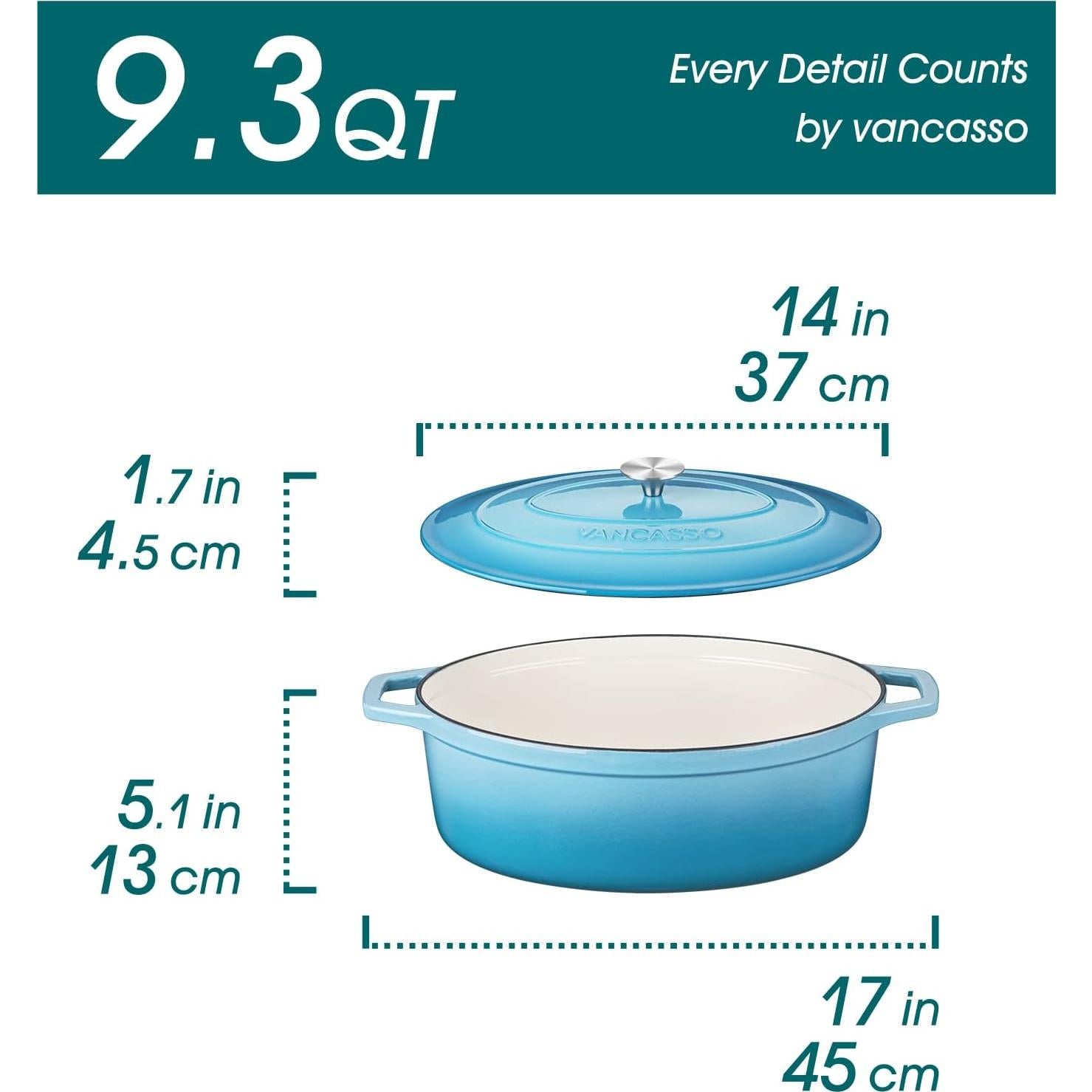 Olla de Hierro Fundido Enameled vancasso 9.3L Ovalada Azul