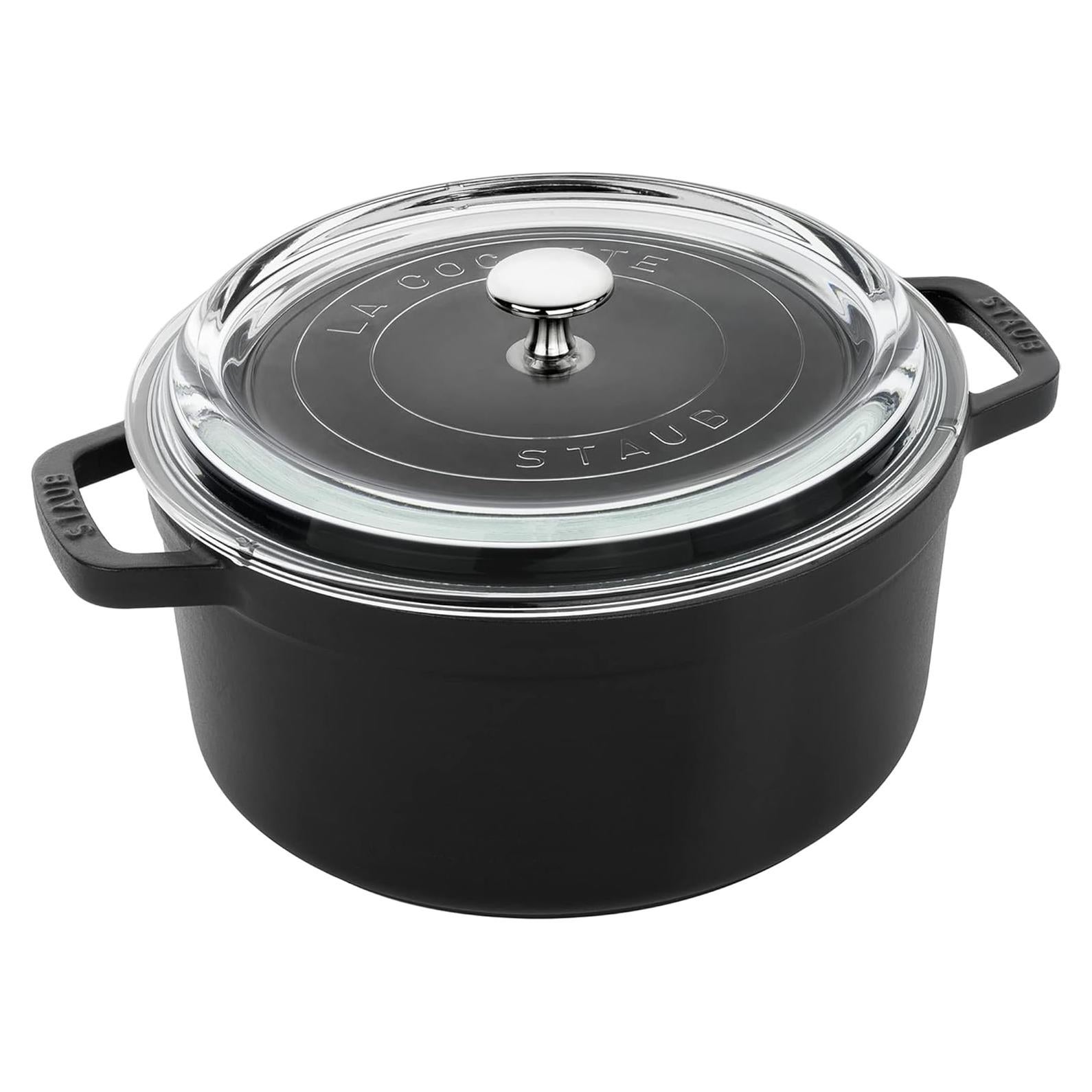 Cazuela de Hierro Fundido Staub 4qt Redonda con Tapa Vidrio