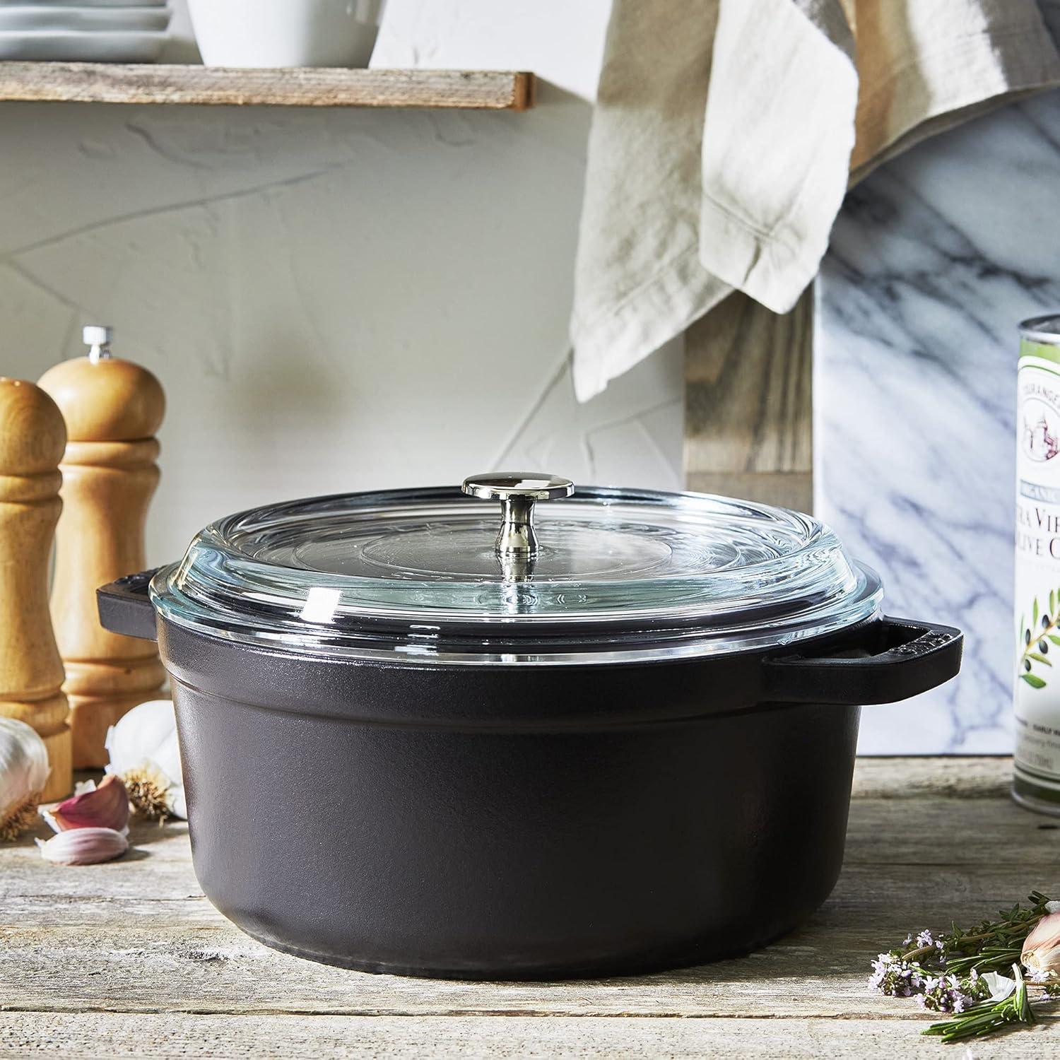 Cazuela de Hierro Fundido Staub 4qt Redonda con Tapa Vidrio