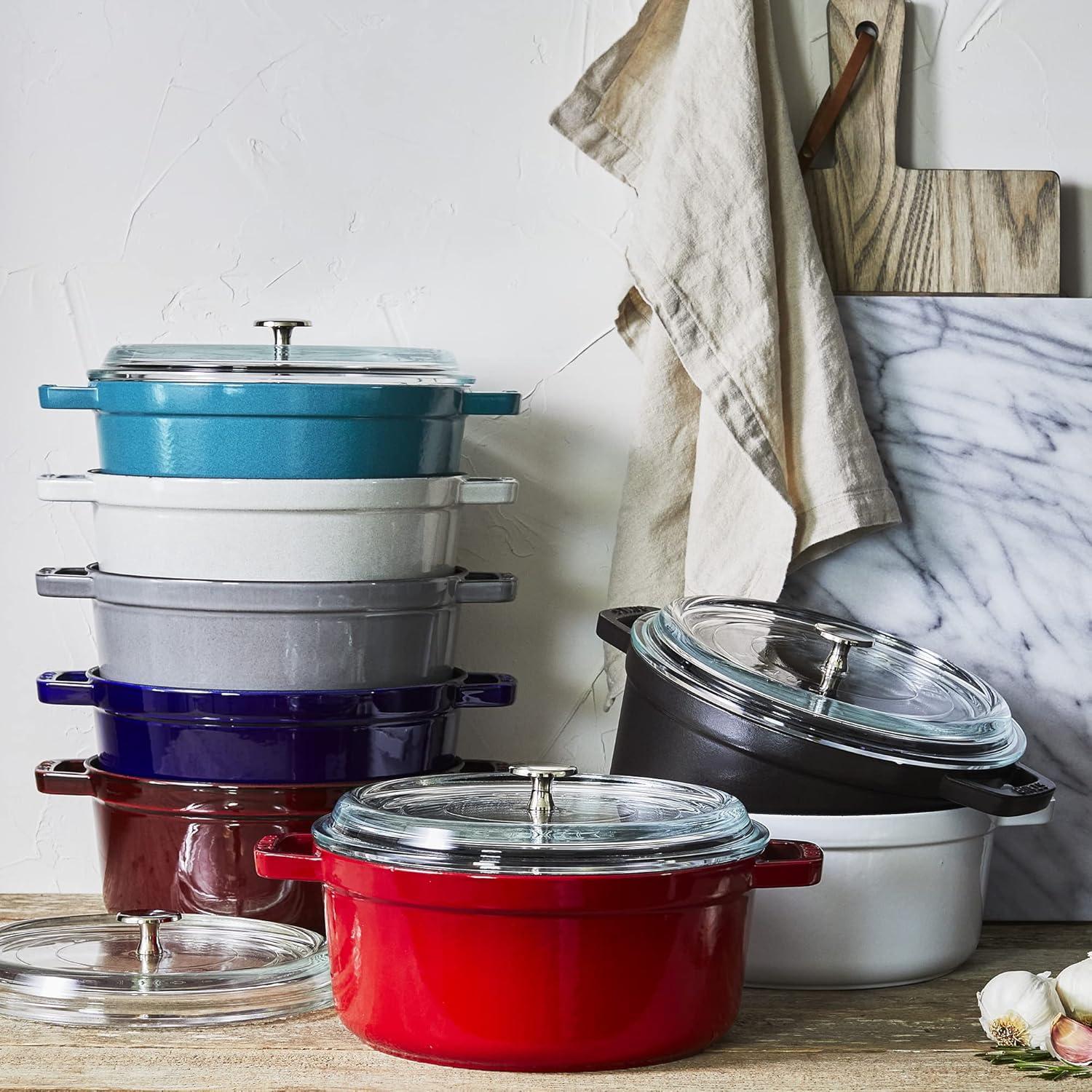 Cazuela de Hierro Fundido Staub 4qt Redonda con Tapa Vidrio