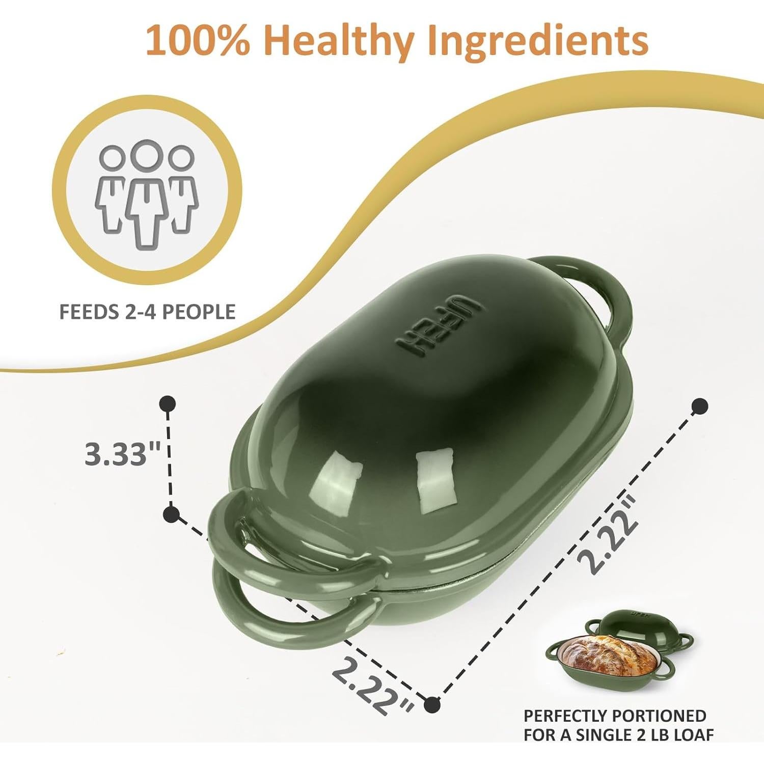 Horno Holandés UFEH 2 QT Hierro Fundido Esmaltado Verde