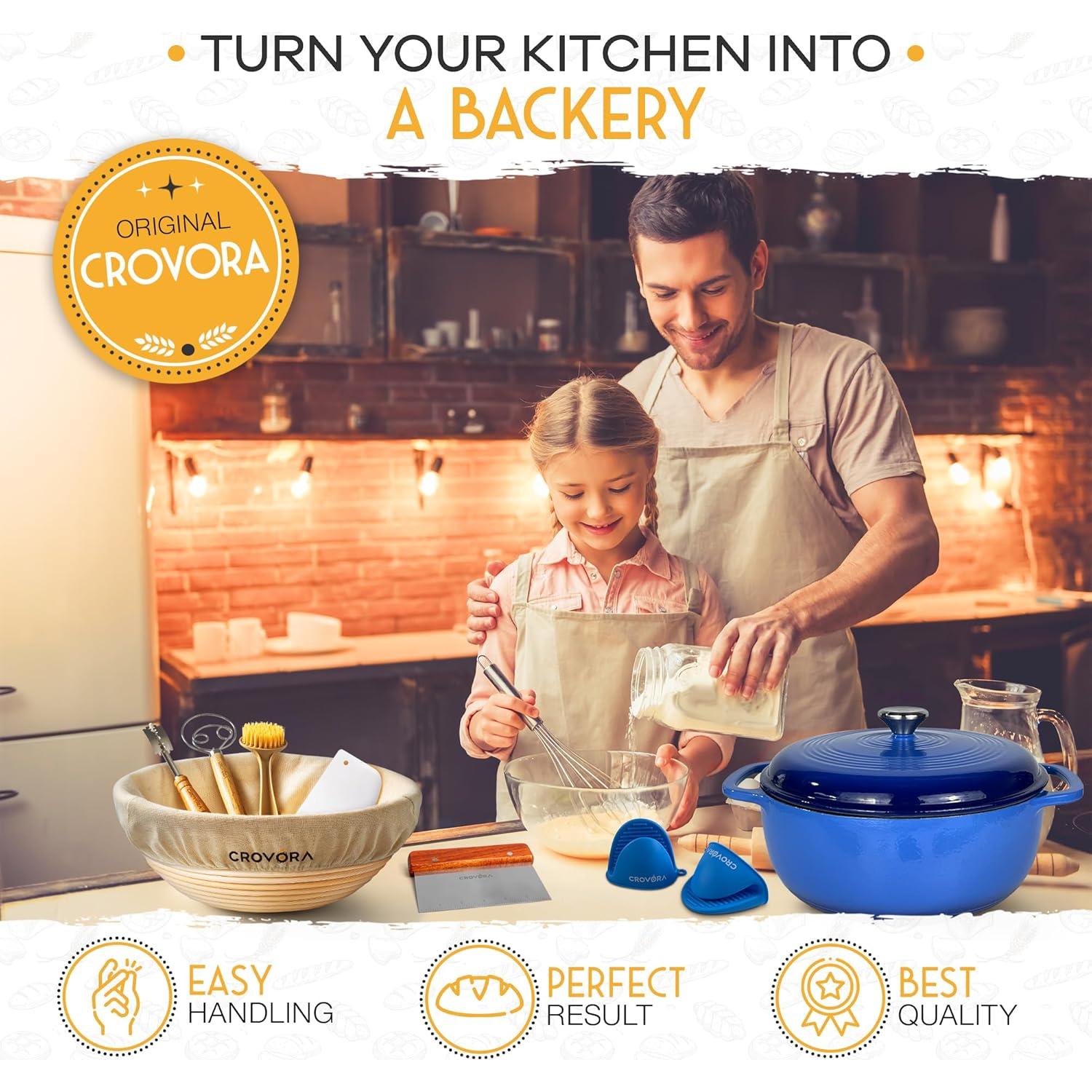 Olla de hierro fundido esmaltada Crovora 6 QT azul con tapa