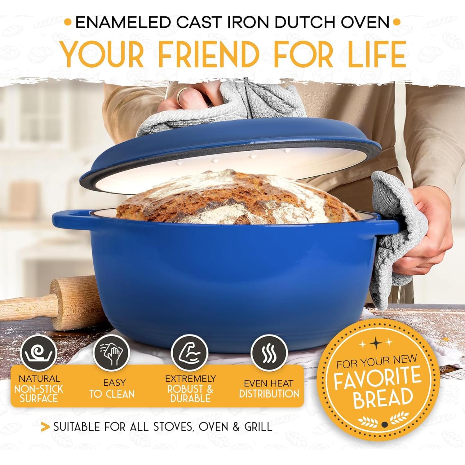 Olla de hierro fundido esmaltada Crovora 6 QT azul con tapa