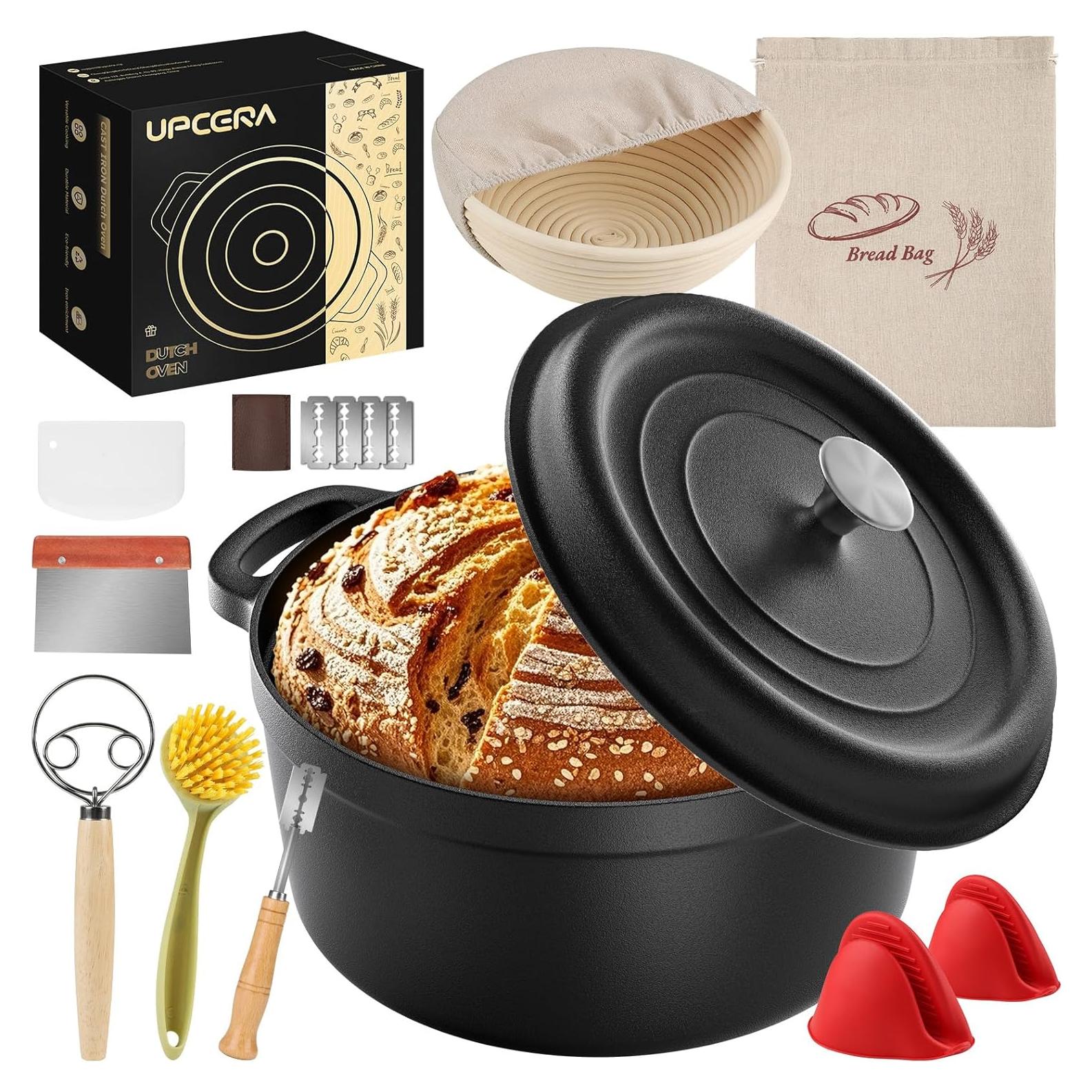 Olla de Hierro Fundido UPCERA 5QT con Tapa y Accesorios para Pan