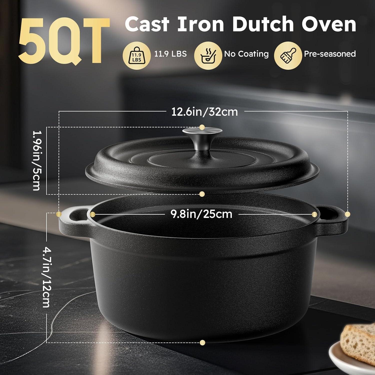 Olla de Hierro Fundido UPCERA 5QT con Tapa y Accesorios para Pan