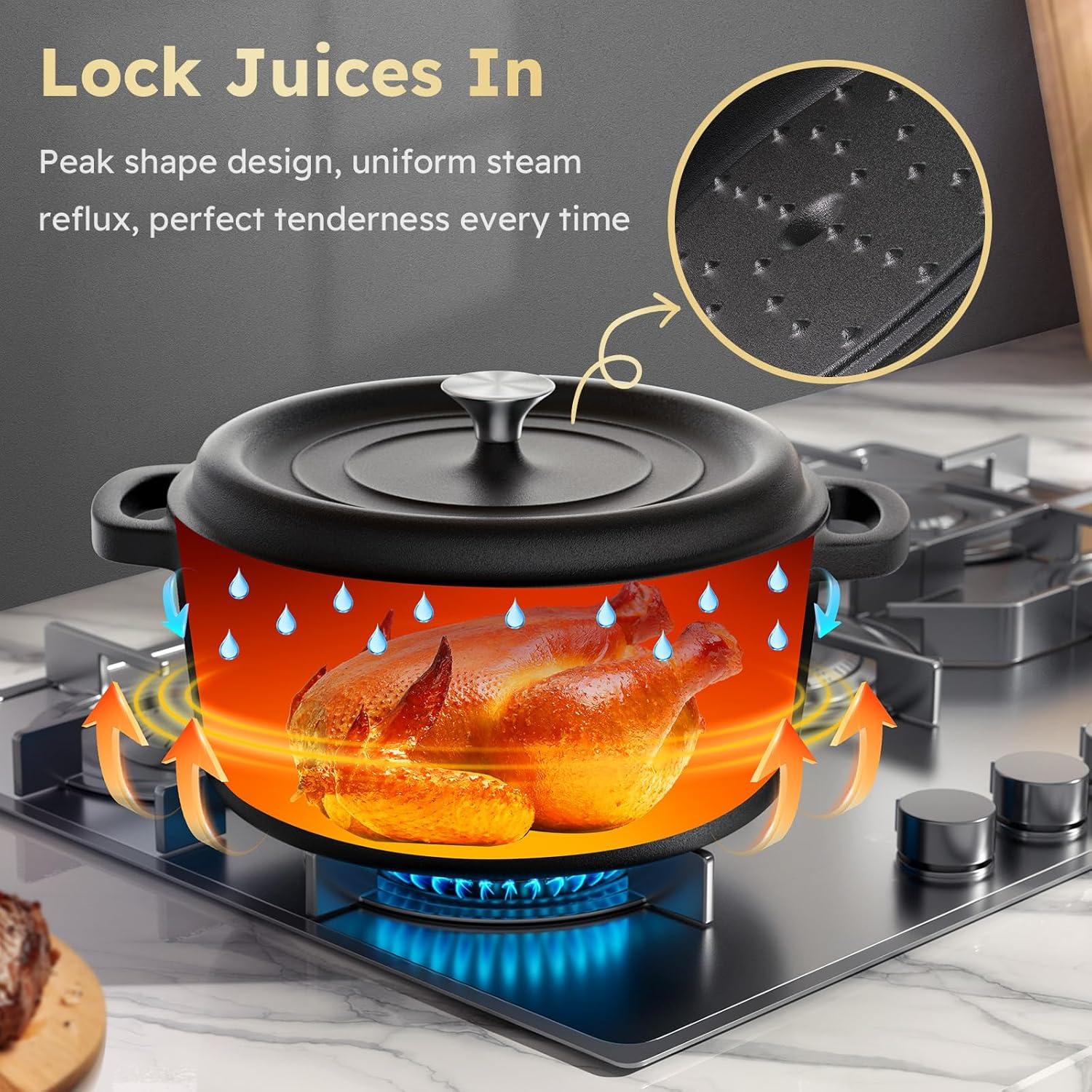 Olla de Hierro Fundido UPCERA 5QT con Tapa y Accesorios para Pan