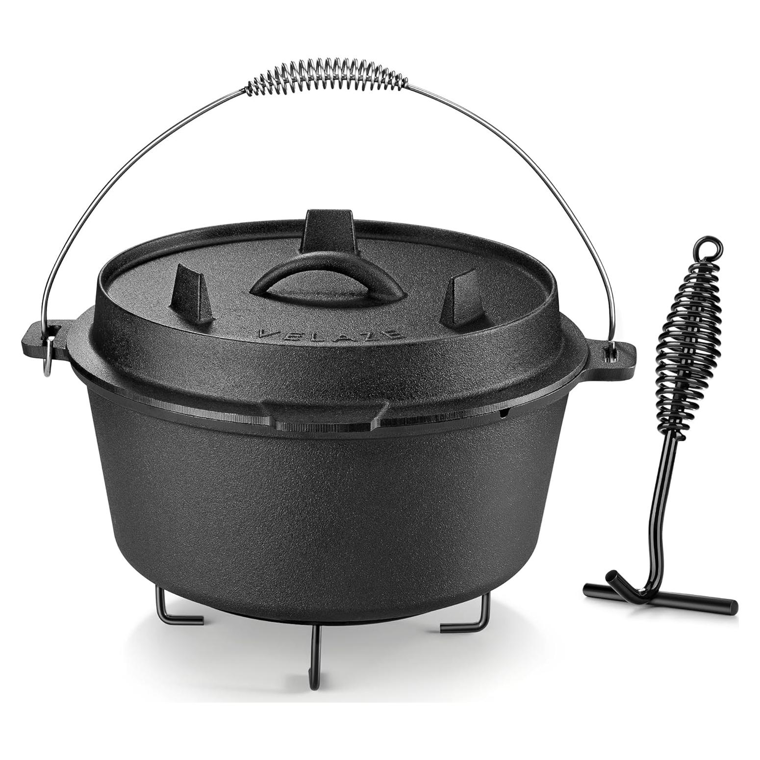 Horno Holandés de Camping Velaze 10QT Hierro Fundido Pre-Sazonado