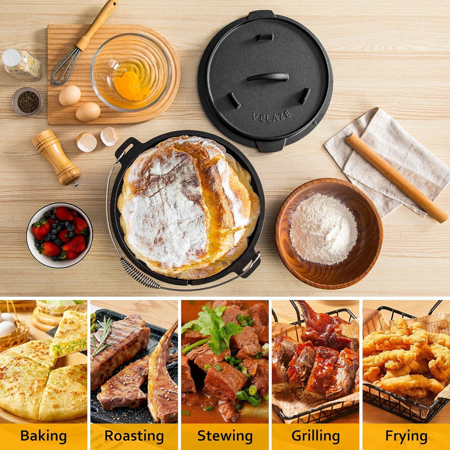 Horno Holandés de Camping Velaze 10QT Hierro Fundido Pre-Sazonado