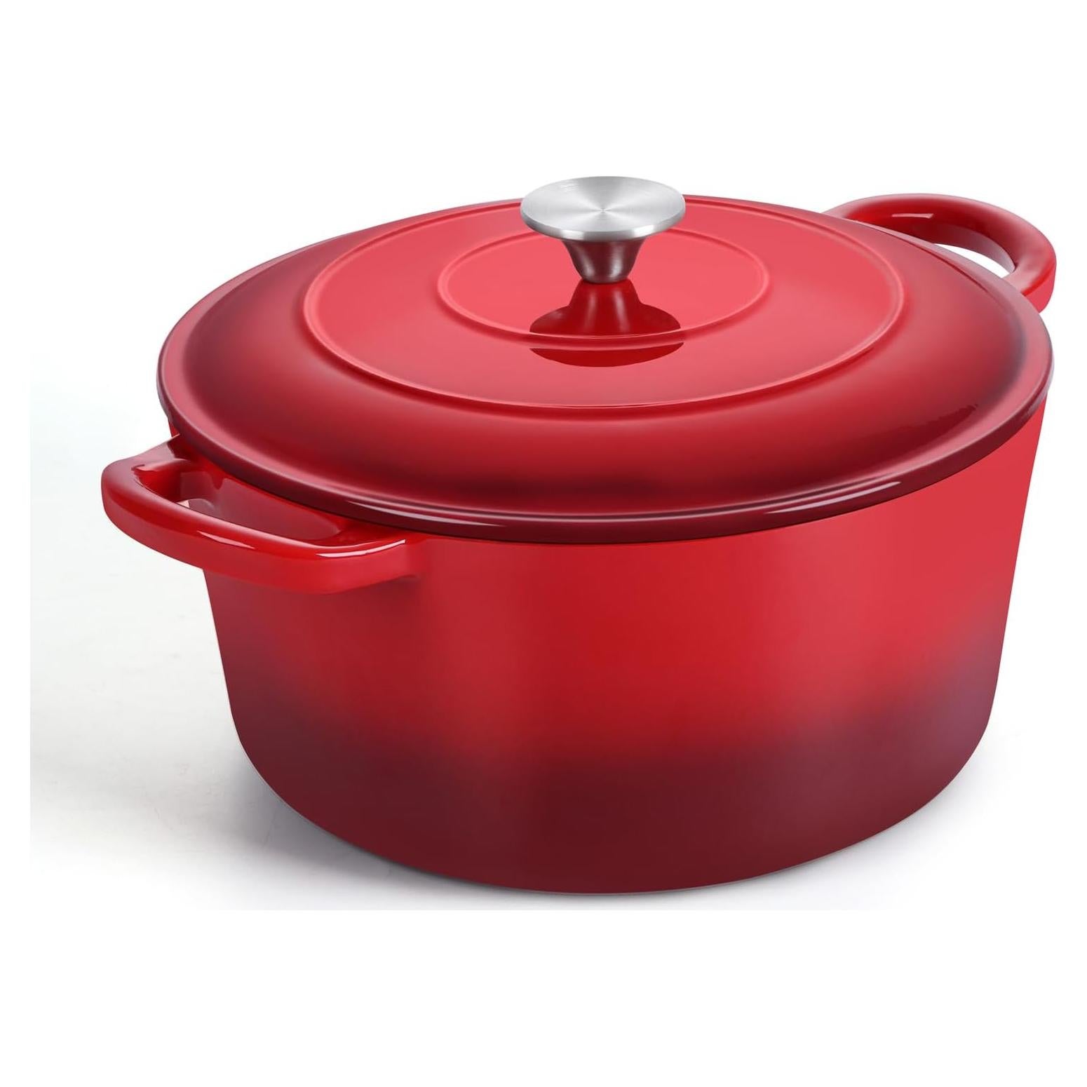 Olla de Hierro Fundido Enameled TeamFar 6QT Roja con Tapa