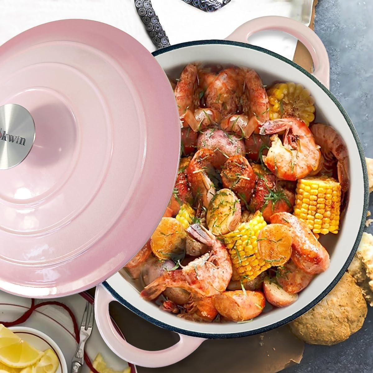 Olla Holandesa de Hierro Fundido COOKWIN 4.5L Rosa con Tapa