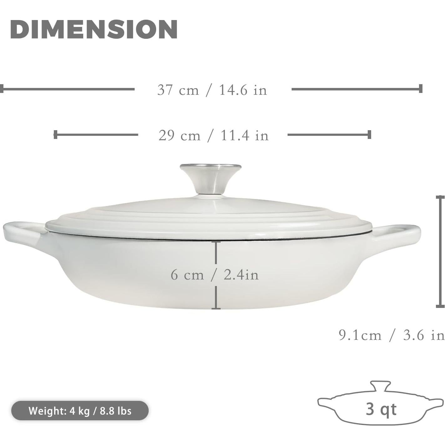 Braiser de Hierro Fundido Enameled Flavehc 3 qt Blanco