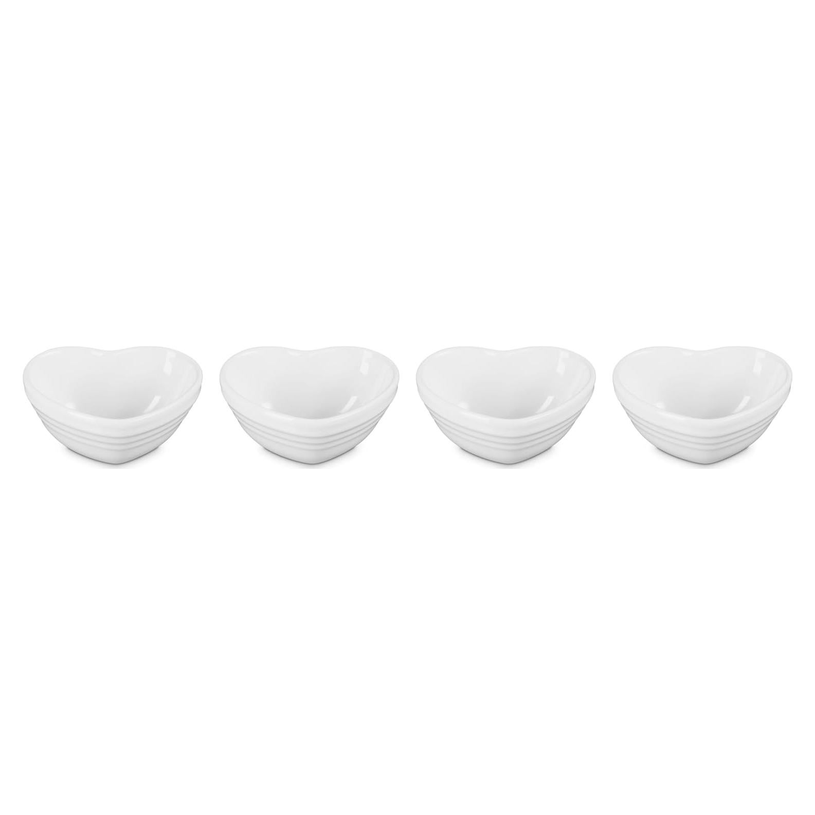 Juego de 4 Mini Cuencos Corazón Le Creuset Cerámica Blanca