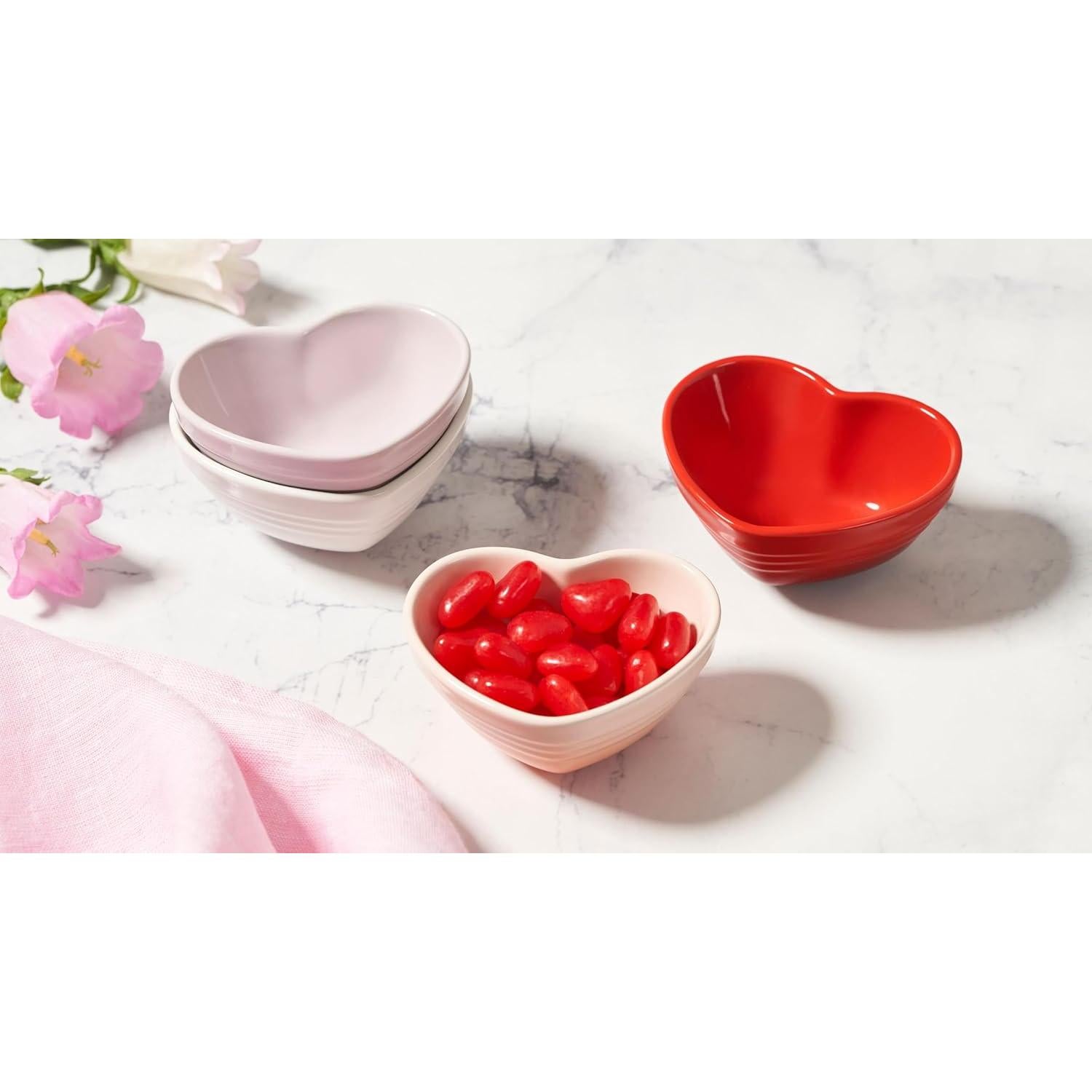 Juego de 4 Mini Cuencos Corazón Le Creuset Cerámica Blanca