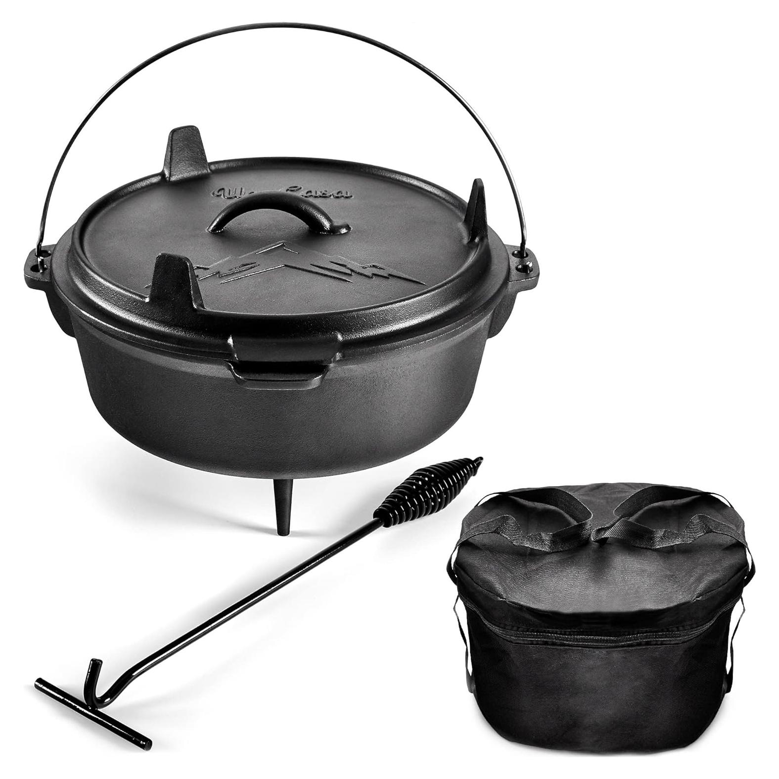 Olla de Hierro Fundido 6Qt Uno Casa para Camping - Pre-Sazonada
