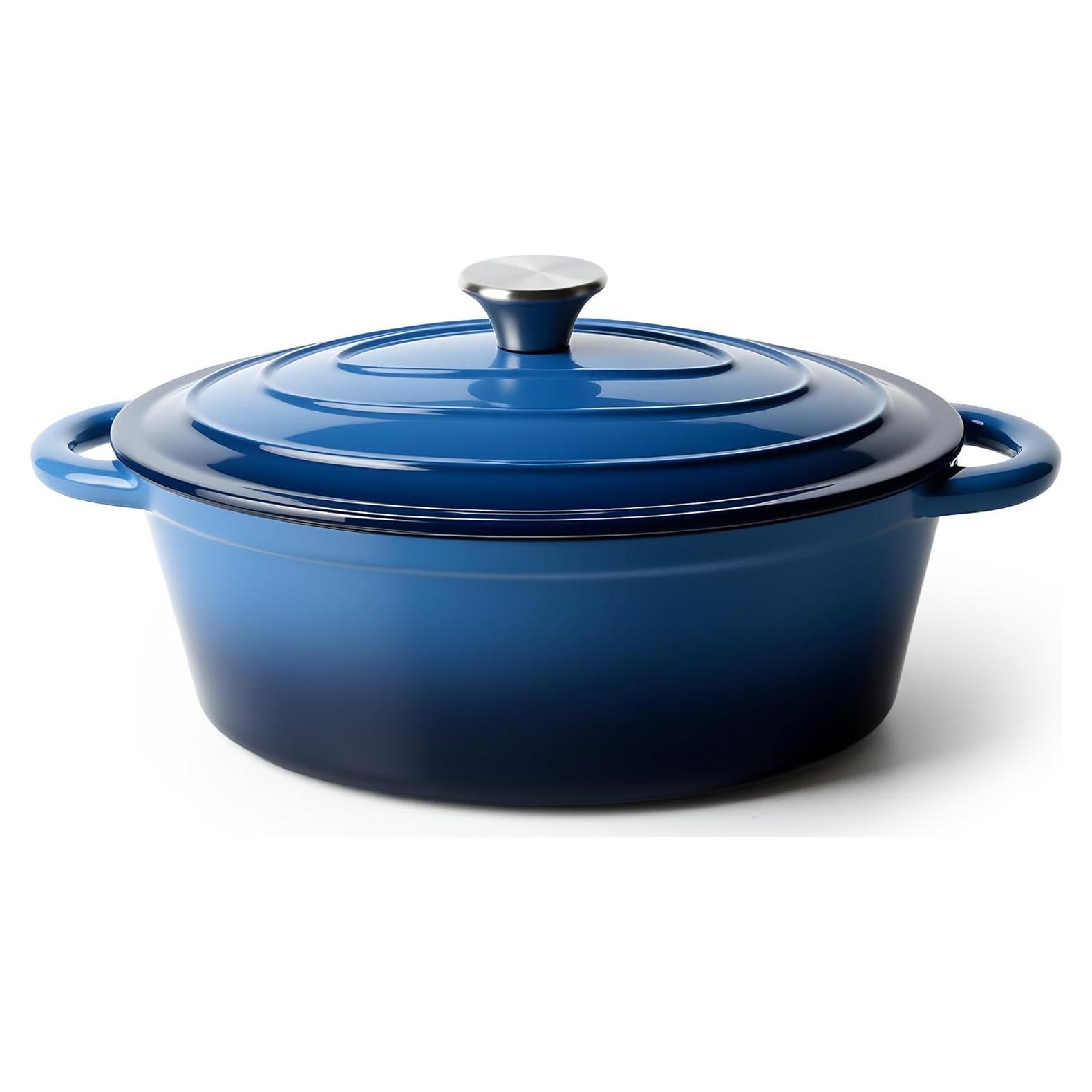 Oval Dutch Oven for Bread Baking, 4.5 Quart Non Stick Enameled Cast Iron Dutch Oven Pot with Lid, Oven Safe Oval Casserole with Lid up to 500°F for Baking, Braising, Stews, Roasting (Blue)