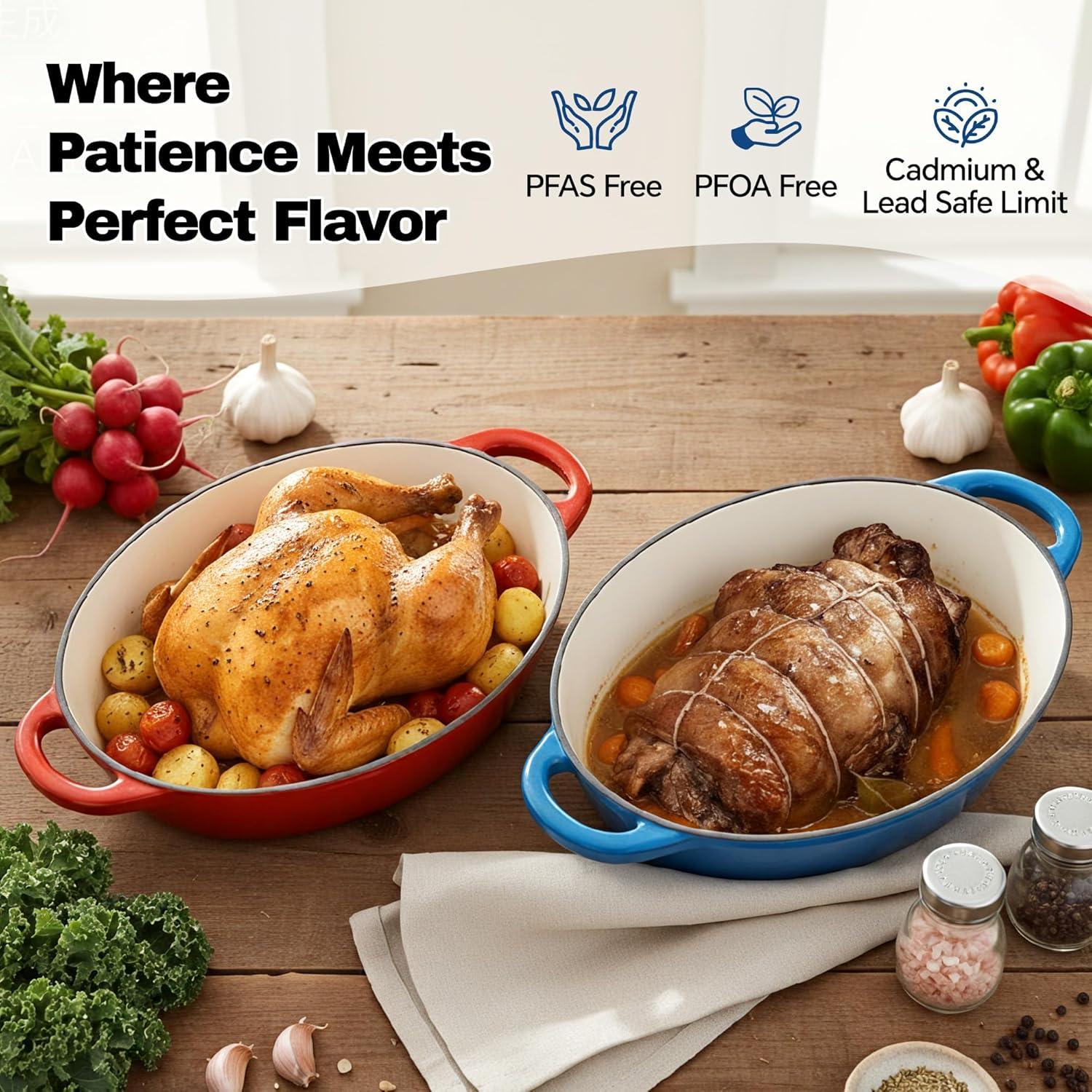 Oval Dutch Oven for Bread Baking, 4.5 Quart Non Stick Enameled Cast Iron Dutch Oven Pot with Lid, Oven Safe Oval Casserole with Lid up to 500°F for Baking, Braising, Stews, Roasting (Blue)