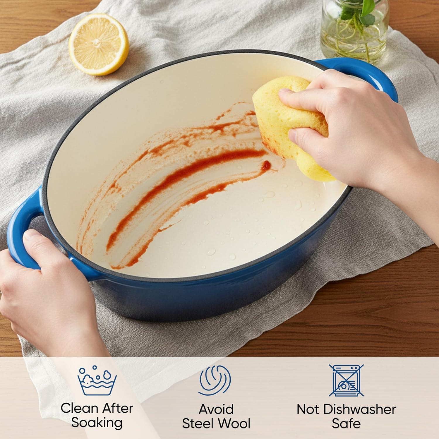 Oval Dutch Oven for Bread Baking, 4.5 Quart Non Stick Enameled Cast Iron Dutch Oven Pot with Lid, Oven Safe Oval Casserole with Lid up to 500°F for Baking, Braising, Stews, Roasting (Blue)