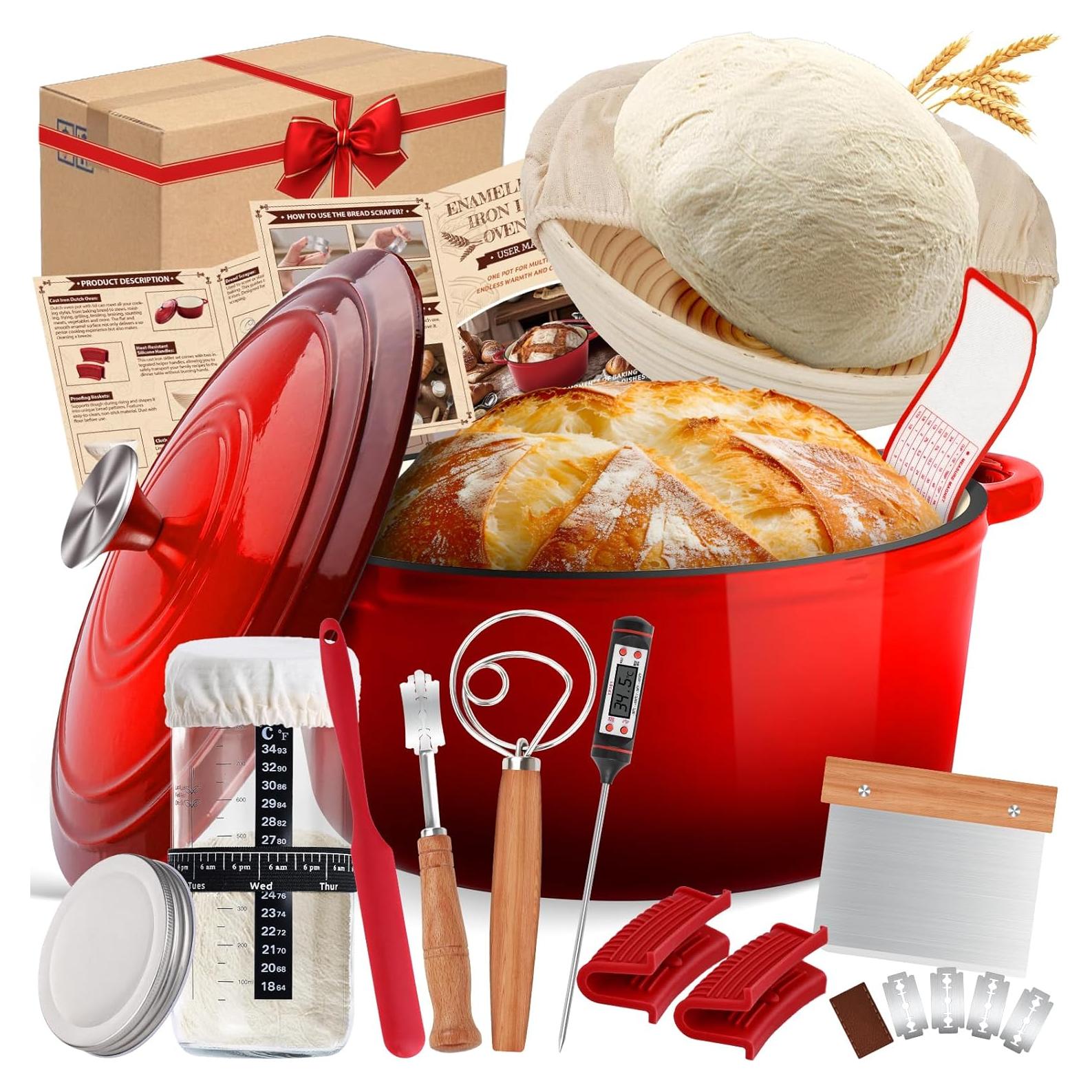 Olla de hierro fundido esmaltada NZQXJXZ 5QT con tapa y kit de pan