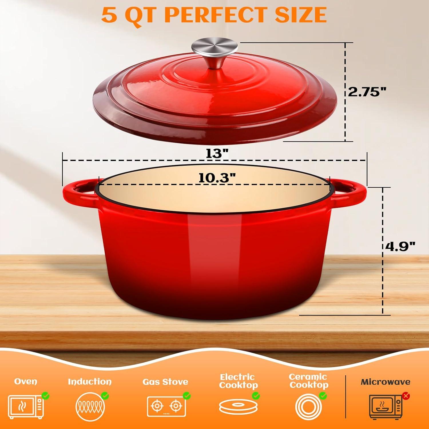 Olla de hierro fundido esmaltada NZQXJXZ 5QT con tapa y kit de pan