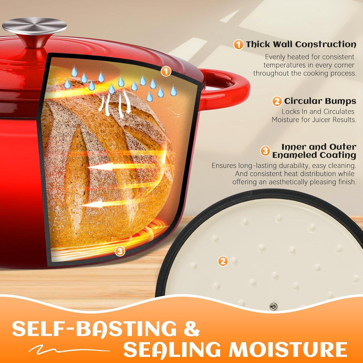 Olla de hierro fundido esmaltada NZQXJXZ 5QT con tapa y kit de pan