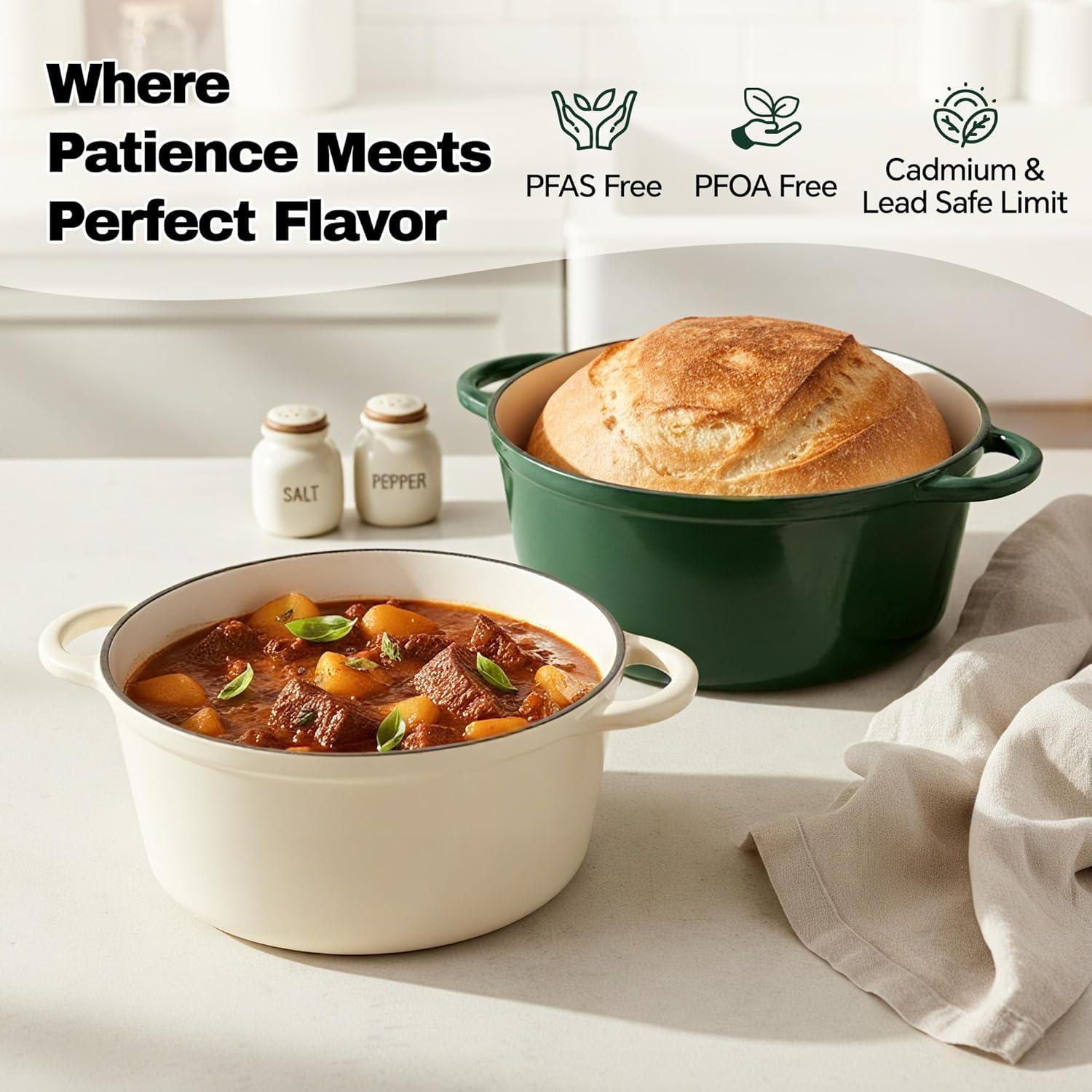 Olla de Hierro Fundido Fijinhom 6 Cuartos Verde Antiadherente