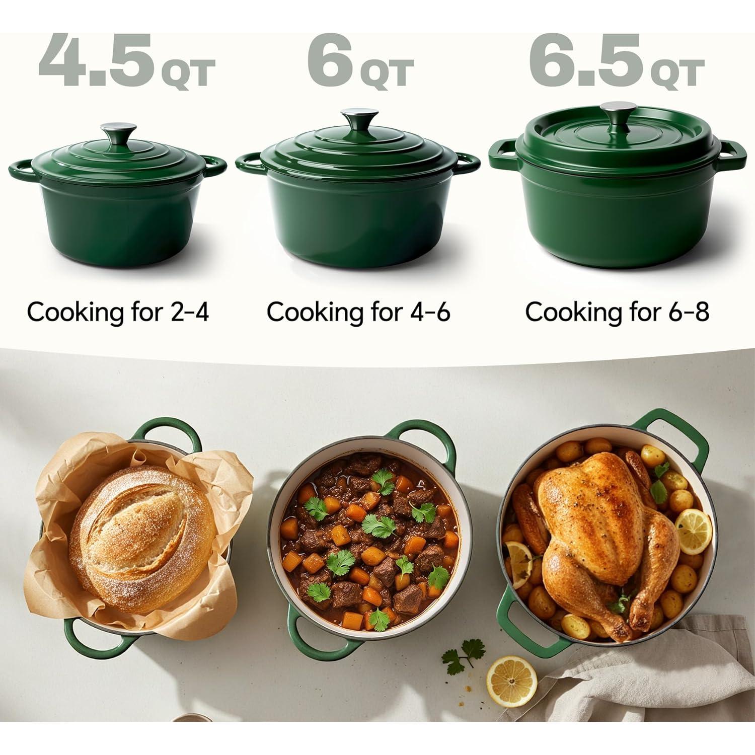 Olla de Hierro Fundido Fijinhom 6 Cuartos Verde Antiadherente