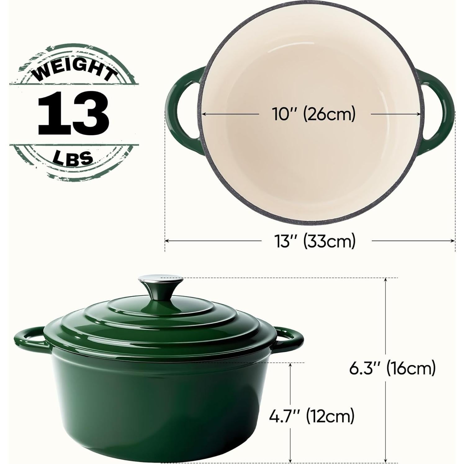 Olla de Hierro Fundido Fijinhom 6 Cuartos Verde Antiadherente